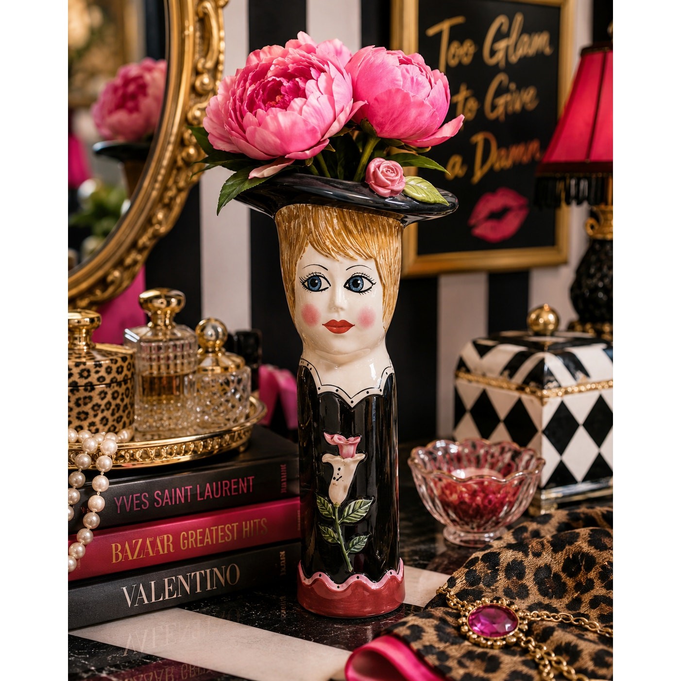 Vtg Susan Paley Ganz Bella Casa Elizabeth Lady Vase Hat Roses Whimsical 12