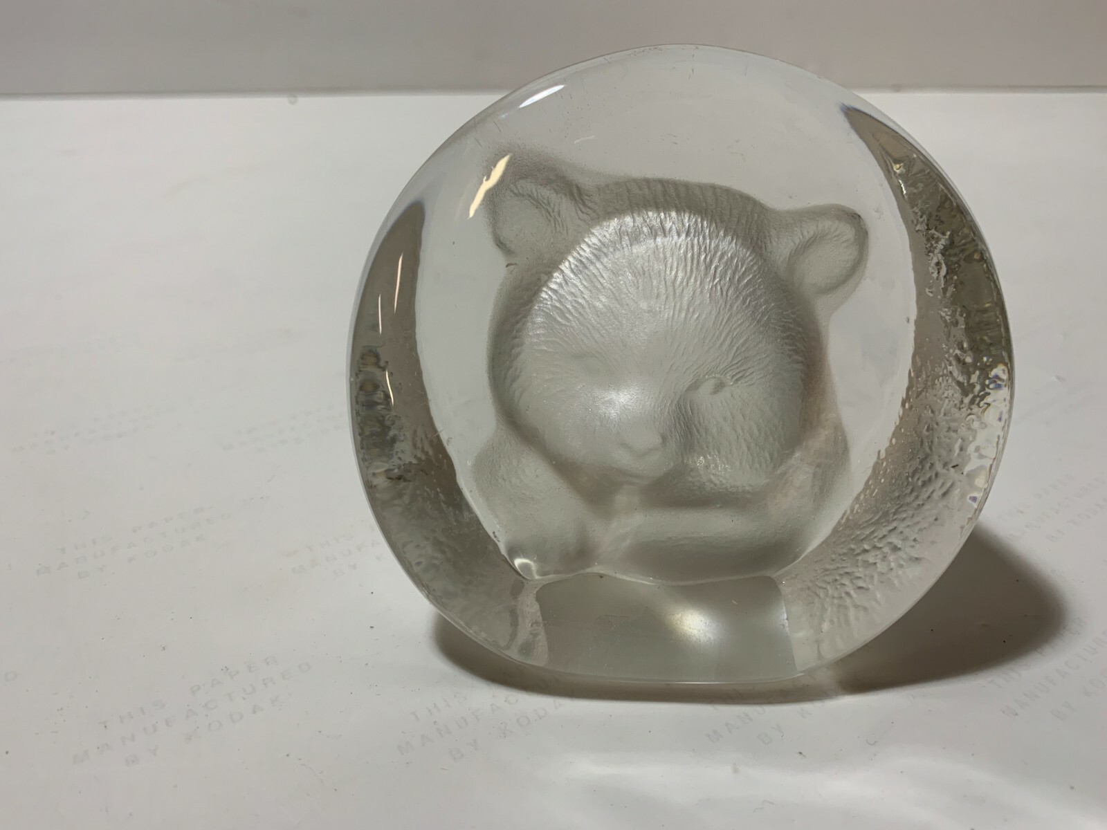Vintage Zajecar Heavy 24% Lead Crystal Glass Cat Paperweight Etched Decor Figure