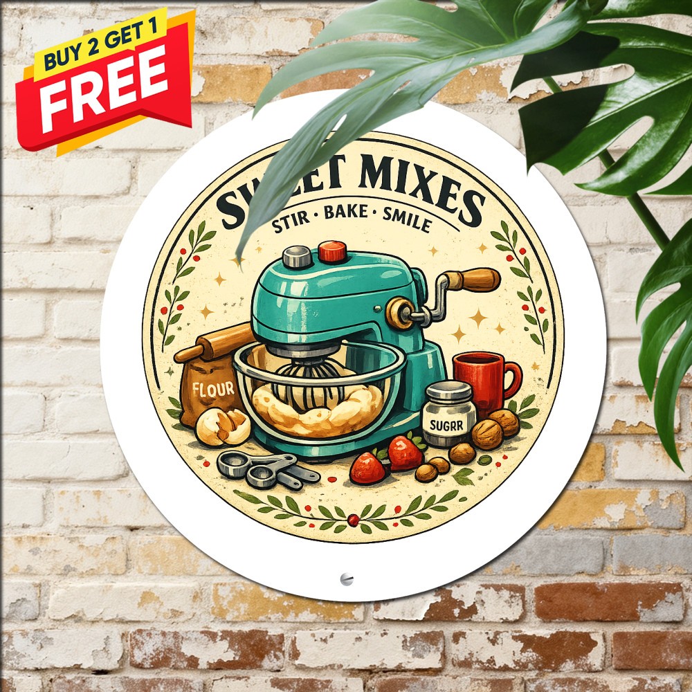 Baking Because Murder Is Wrong Funny Round Metal Sign Kitchen Cook Tin Plaque