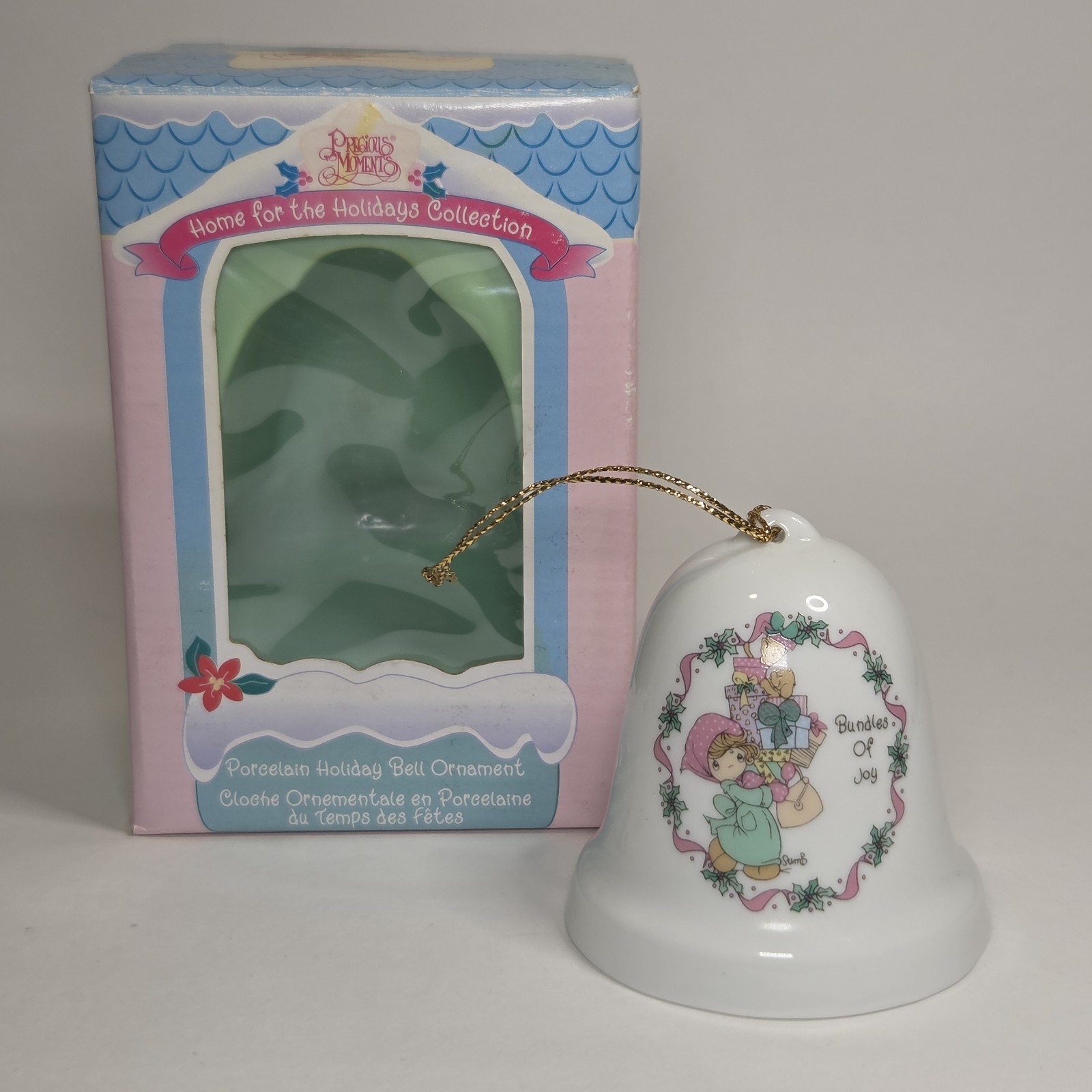 Vtg 1996 Precious Moments 111147 Porcelain Holiday Bell Ornament Bundles of Joy