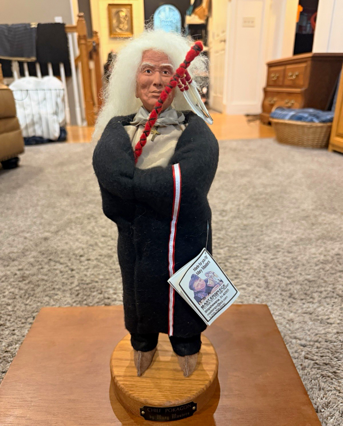 Vintage Mary Masters Clay Sculpture Doll Chief Leopold Pokagon Potawatomi Signed