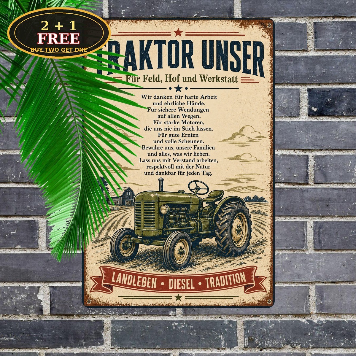 Unser Traktor German Farm Metal Sign Vintage Country Tractor Plaque Decor