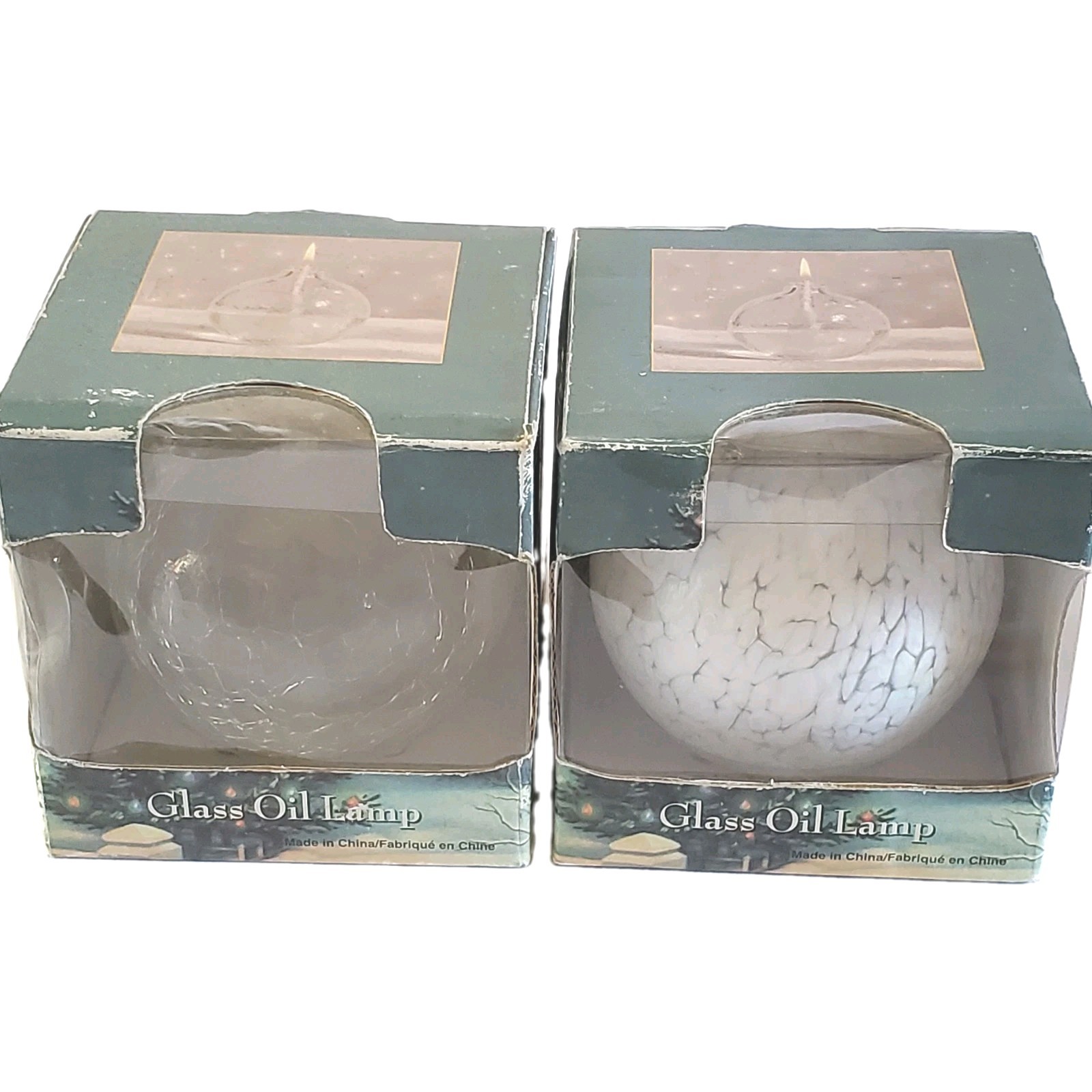 Traditions Glass Oil Lamps Hand Blown Sphere Crackle Round Candle Pair of 2