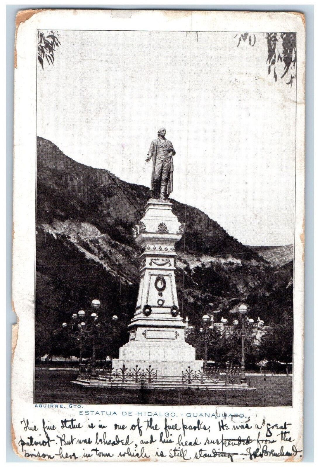 1908 Estatua De Hidalgo - Guanajuato Mexico Antique Posted Foreign Postcard 1908 Estatua De Hidalgo - Guanajuato Mexico Antique Posted Foreign Postcard