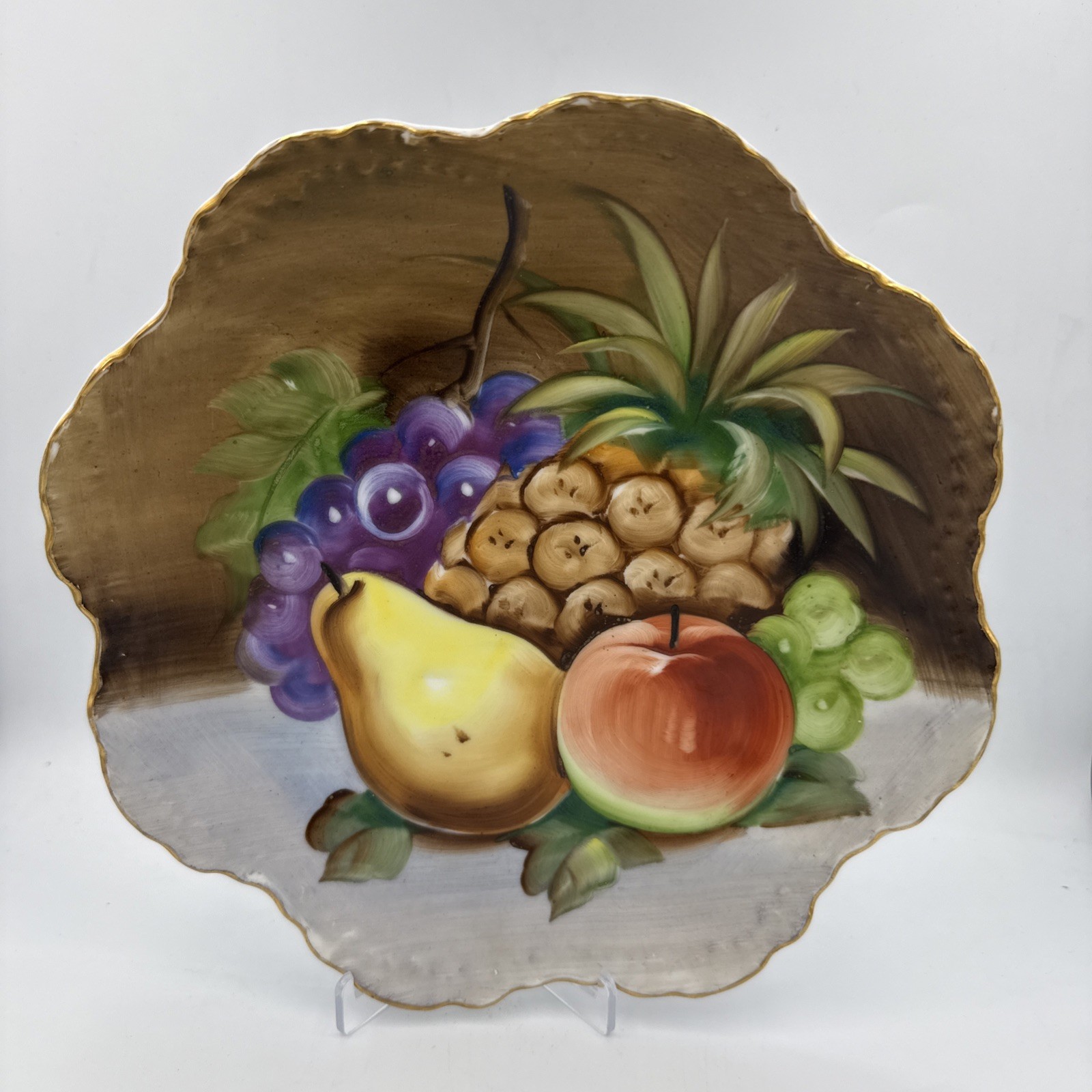 Vintage Porcelain Lefton China Heritage Brown Fruit Design 8”Plate