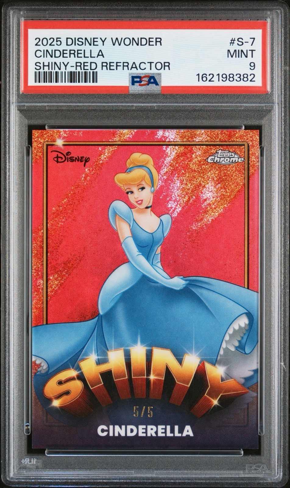 2025 Topps Chrome Disney Wonder CINDERELLA Shiny Red Refractor 5/5 PSA 9 POP 1