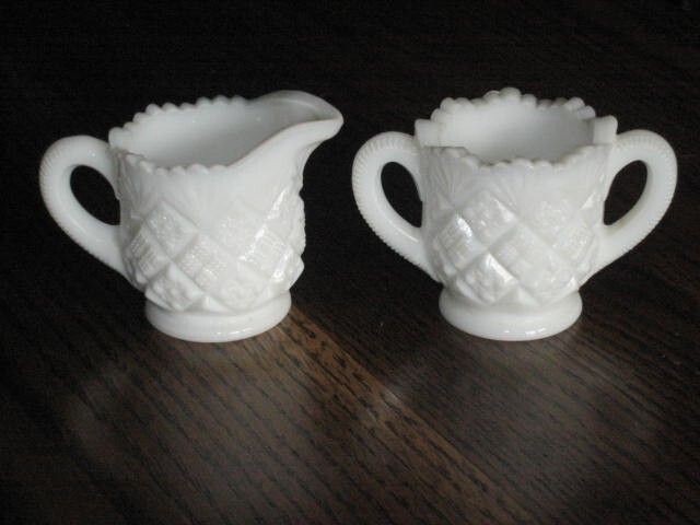 Vintage Child\'s Mini Westmoreland ? Milk Glass Sugar & Creamer Set