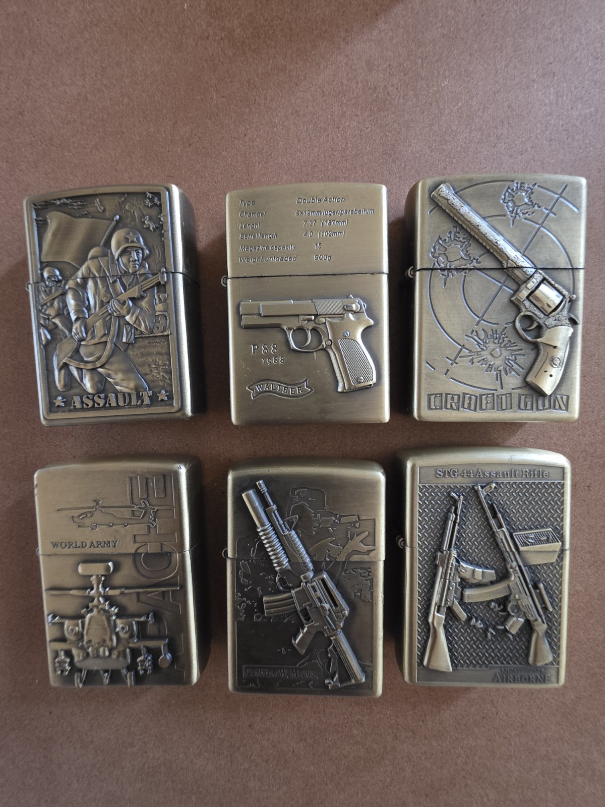Guns And Military Lighters, Set Of 6