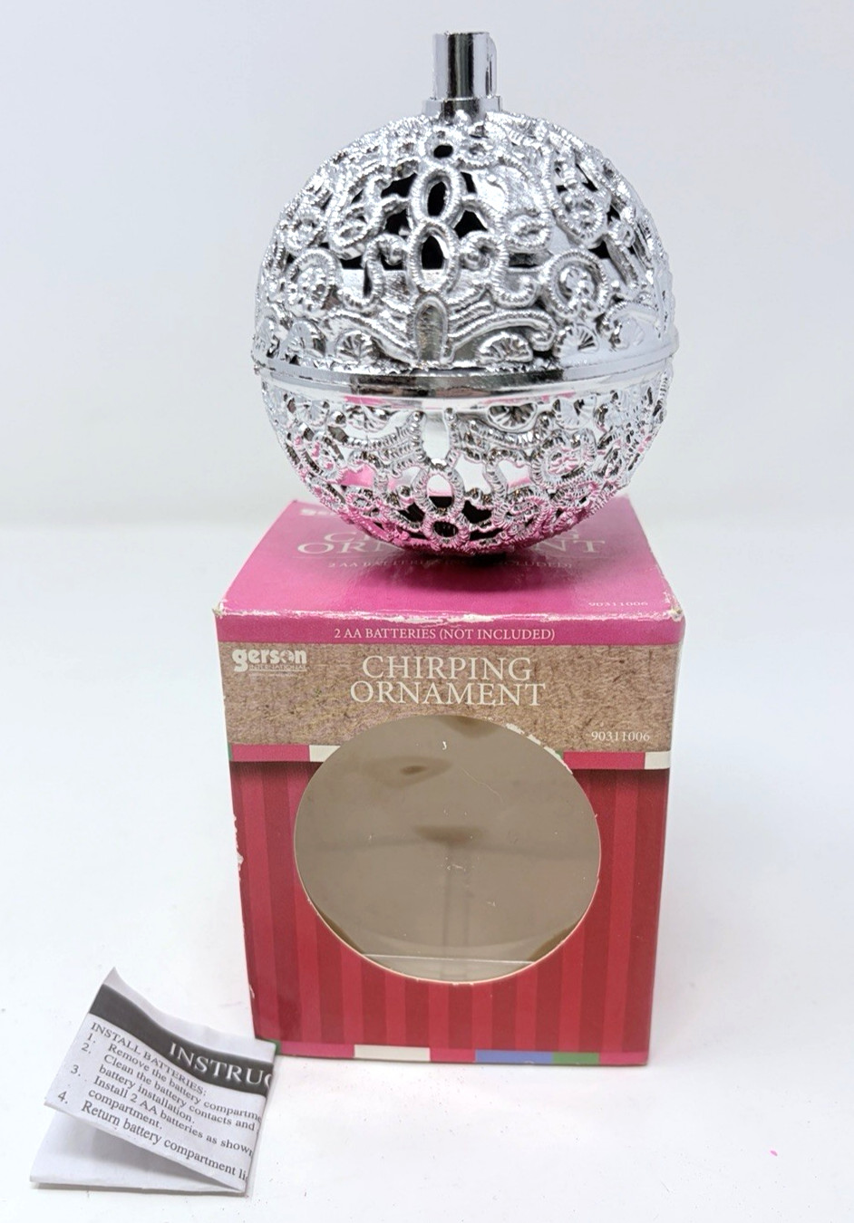 Vintage Gerson Chirping Christmas Ball Ornament Silver