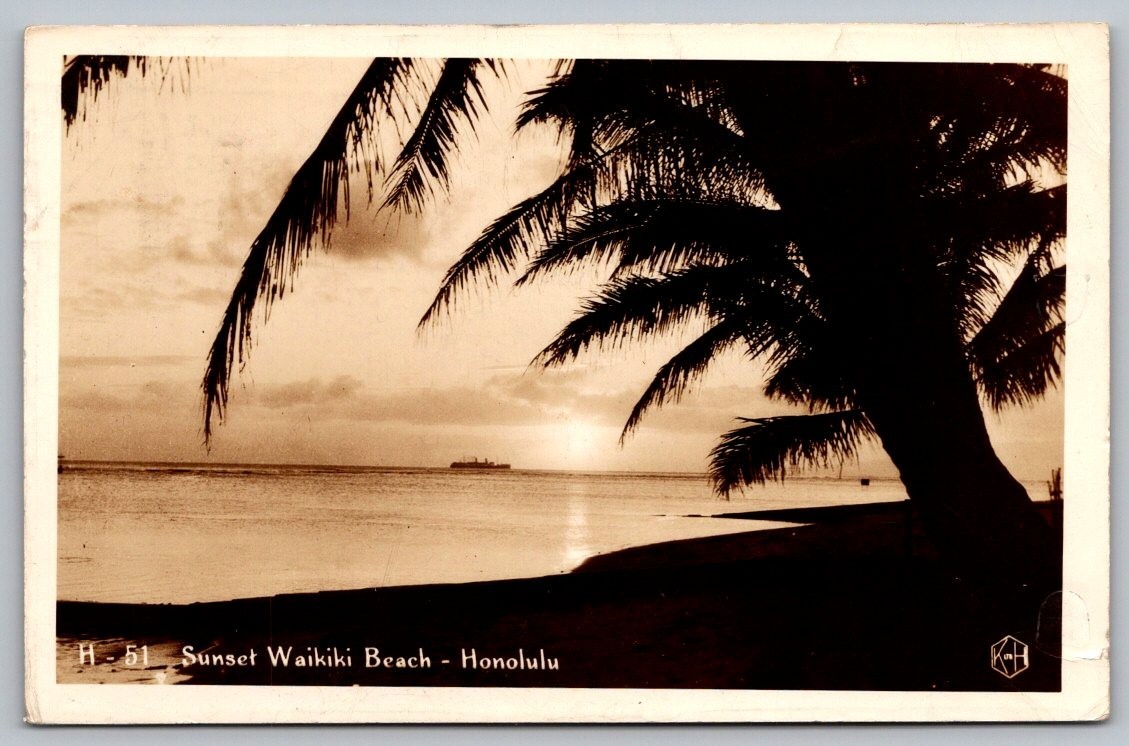 Postcard RPPC Waikiki Beach Honolulu Hawaii Circa 1936 Real Photo