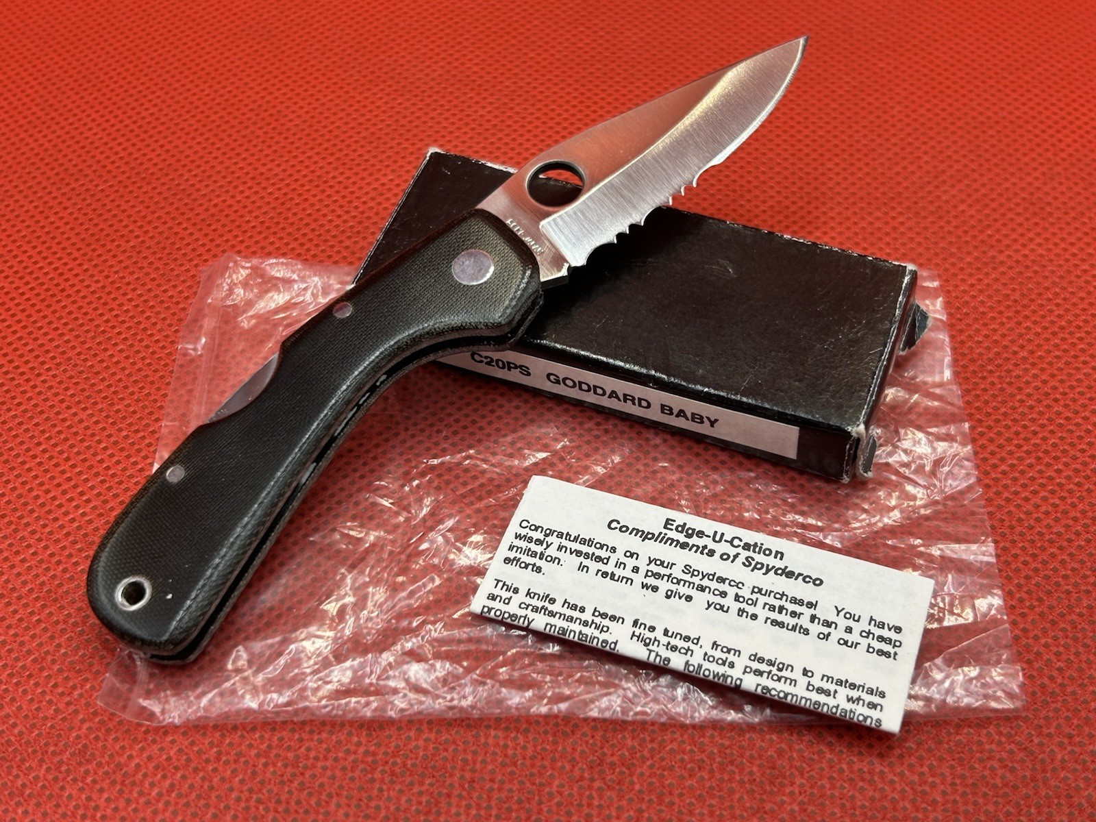 🔪NOS Vintage Spyderco Baby Goddard C20PS, Micarta Scales W-Box