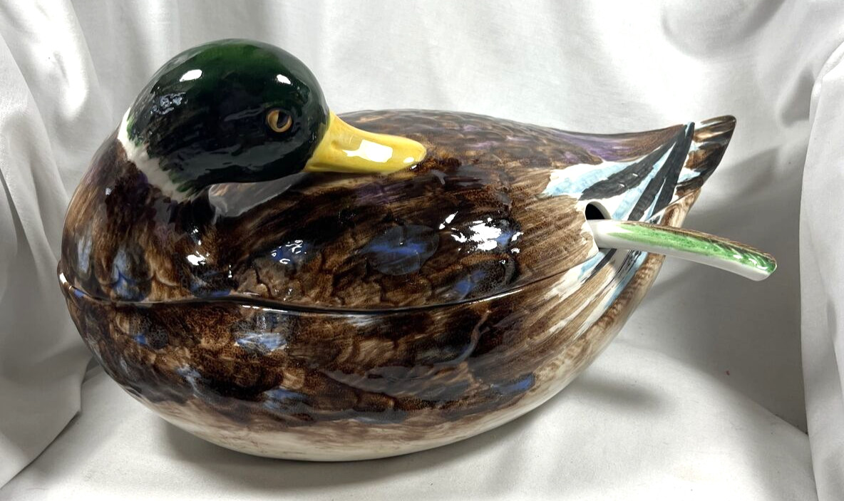 VTG MEISELMAN IMPORTS MANCER ITALY K2777 SOUP TUREEN MALLARD DUCK WITH SPOON