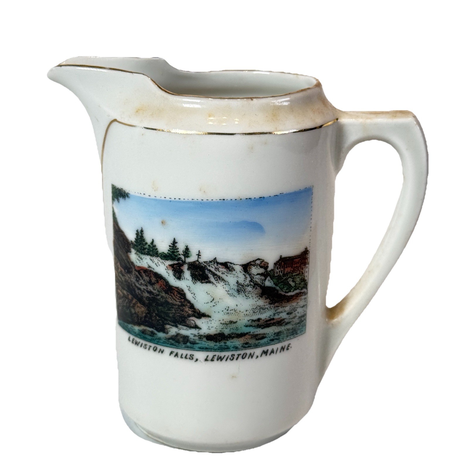 LEWISTON  , MAINE ME Antique LEWISTON FALLS Souvenir Germany China Creamer