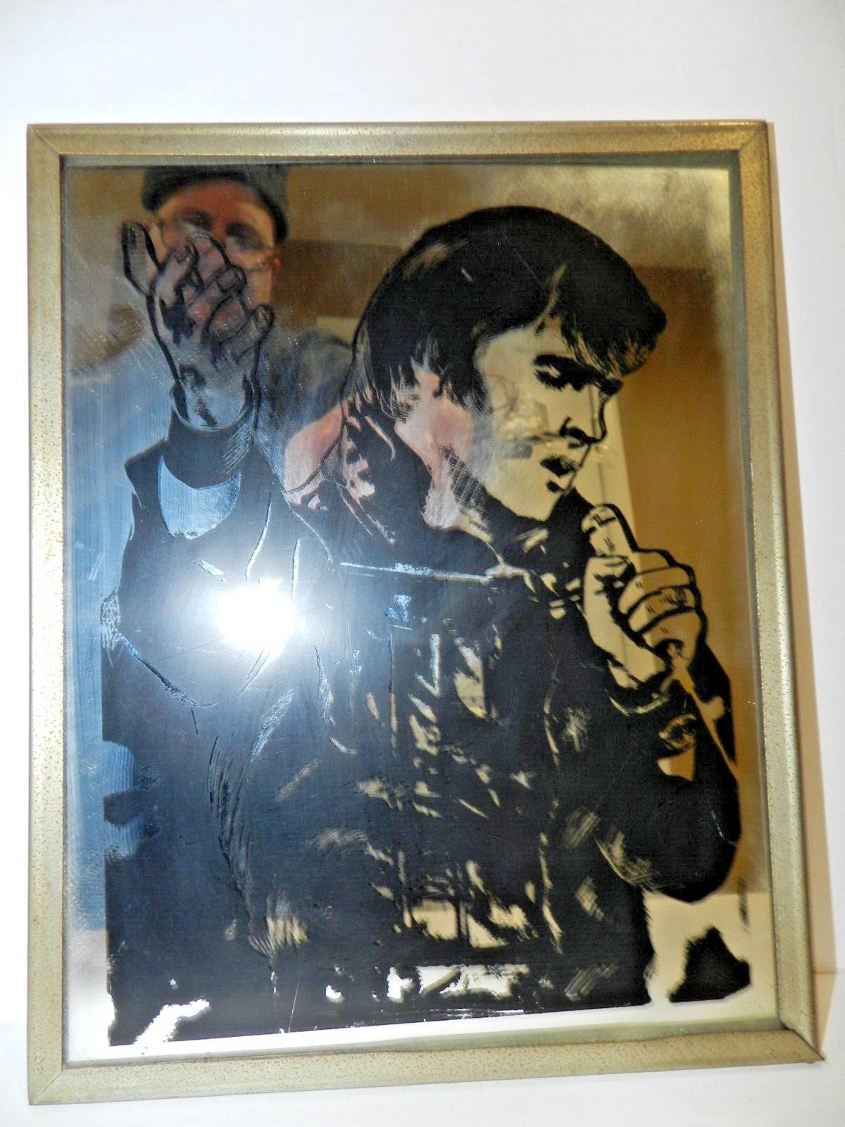 Vintage 70's Carnival Fair Prize ELVIS PRESLEY Glass Mirror Framed 8x10 RARE