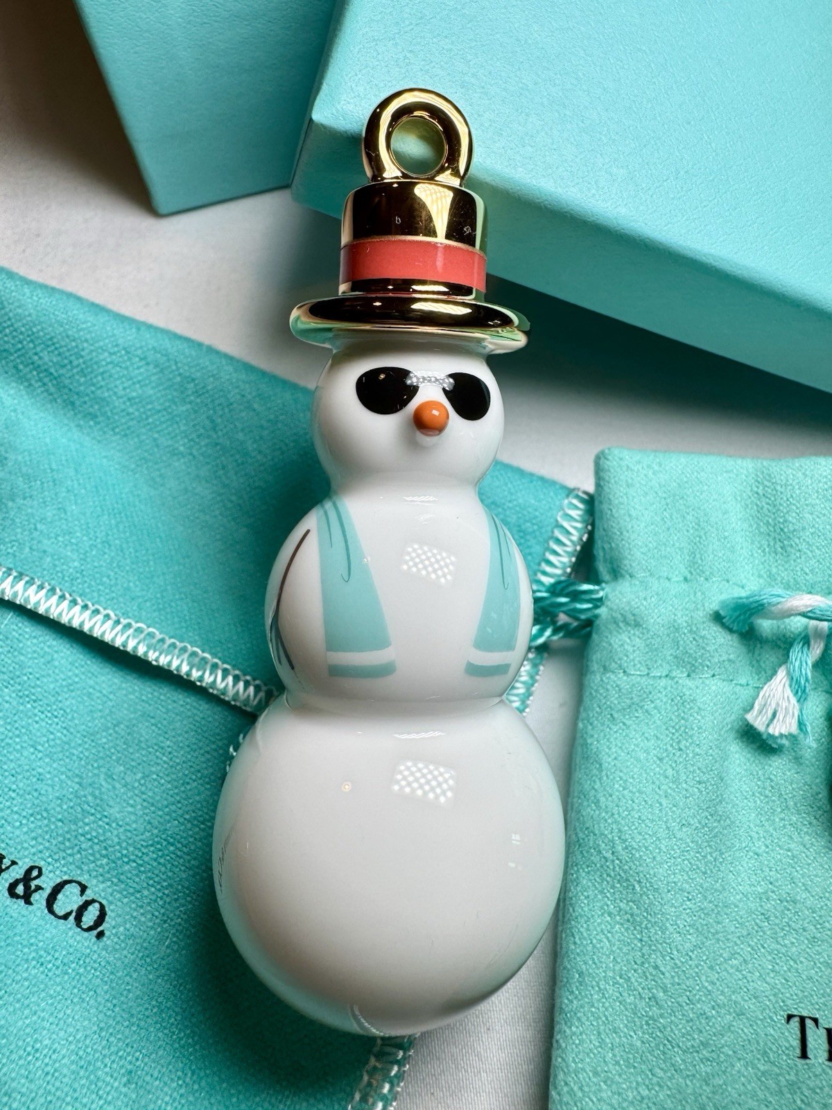 NEW Tiffany & Co Snowman Sunglasses Bone China Christmas Tree Ornament Box Bag NEW Tiffany & Co Snowman Sunglasses Bone China Christmas Tree Ornament Box Bag