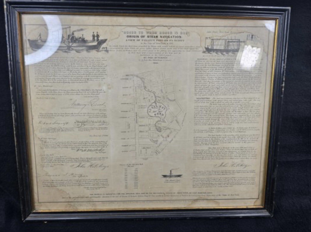 Rare 1846 Broadside 'Origin Of Steam Navigation' By John Hutchins Framed. Rare 1846 Broadside 'Origin Of Steam Navigation' By John Hutchins Framed.