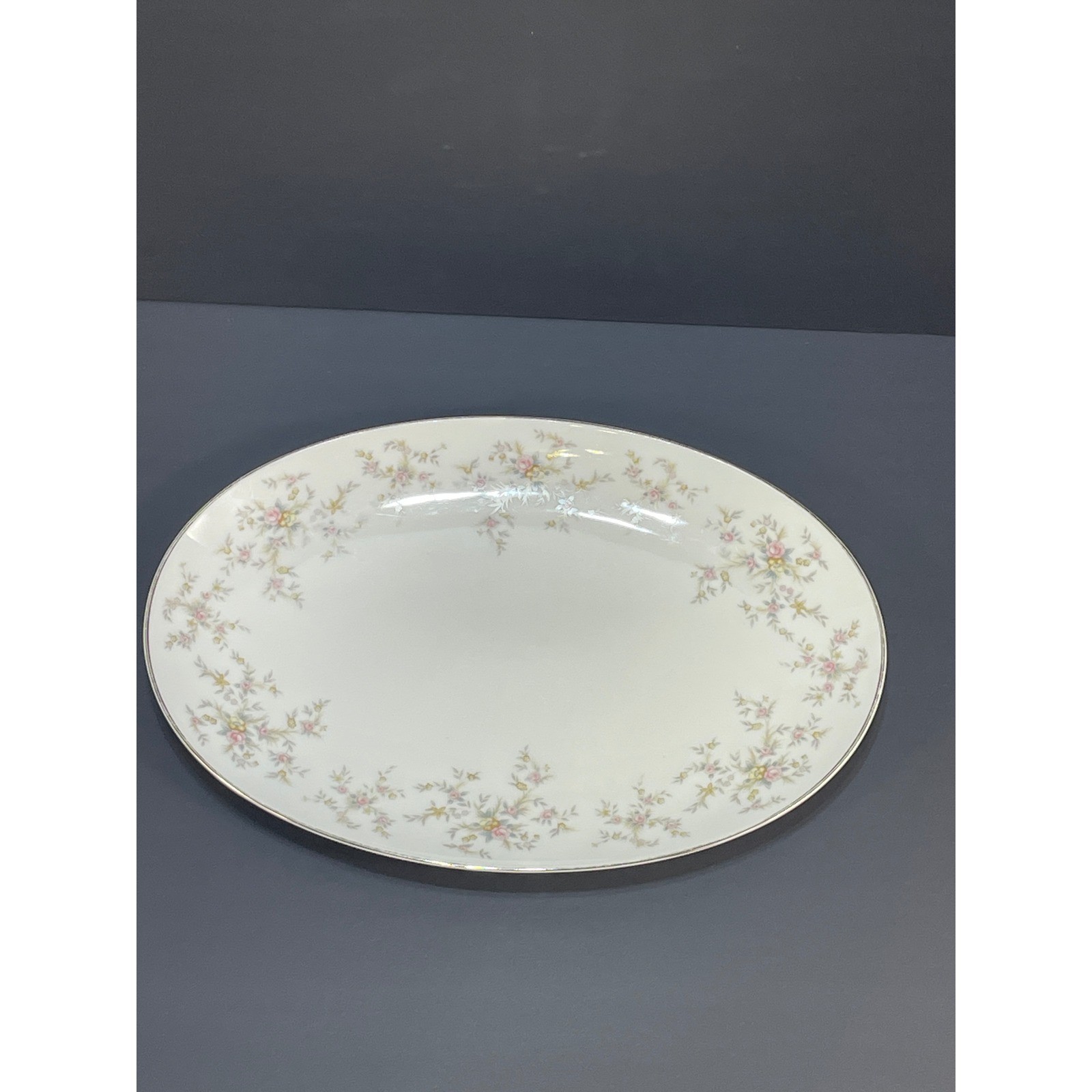 Noritake China Arlene 5802 Floral Silver Trim Oval Platter Vintage Serving Piece