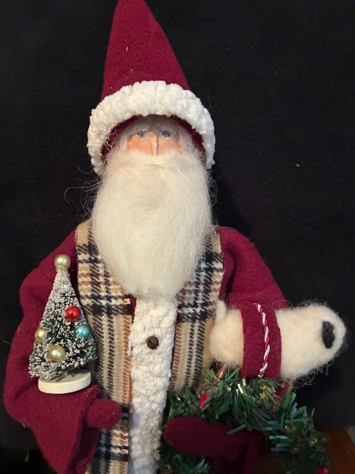 Handmade Primitive Santa Claus with Wool Sheep Handmade Primitive Santa Claus with Wool Sheep