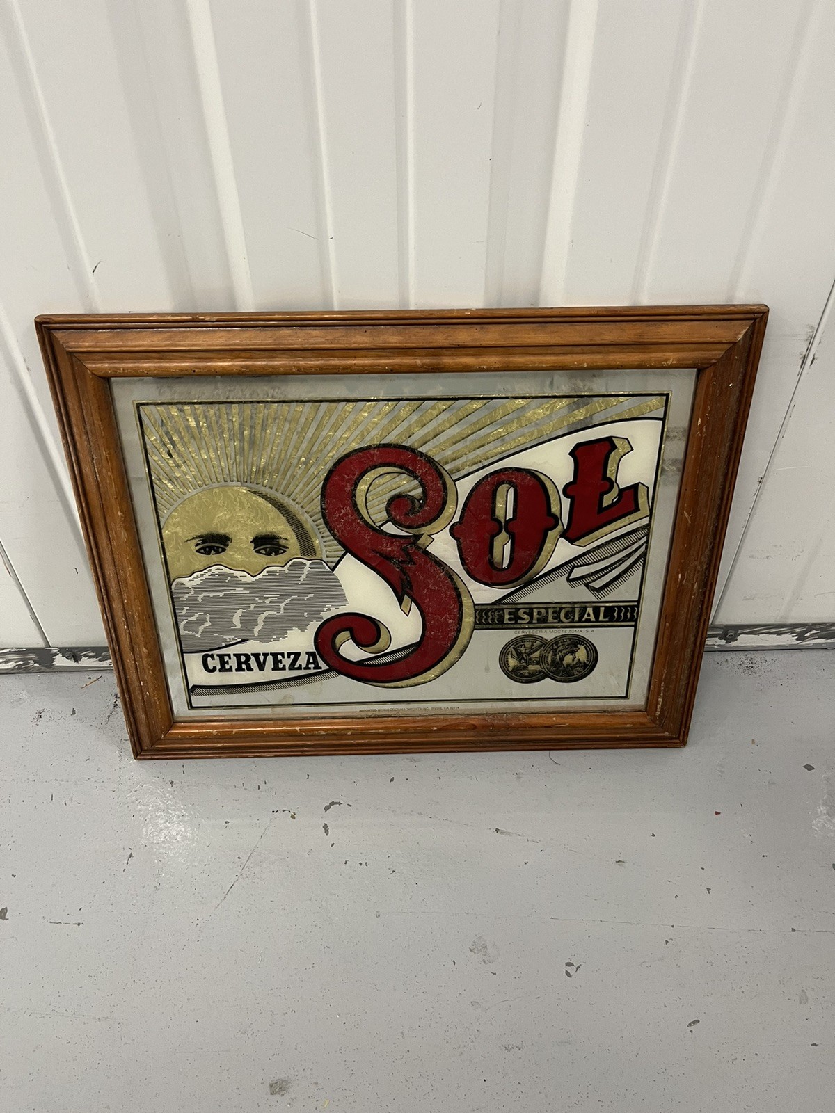 ⁠VTG Cerveza Sol Especial Beer Bar Mirror Framed Moctezuma Mexican Breweriana