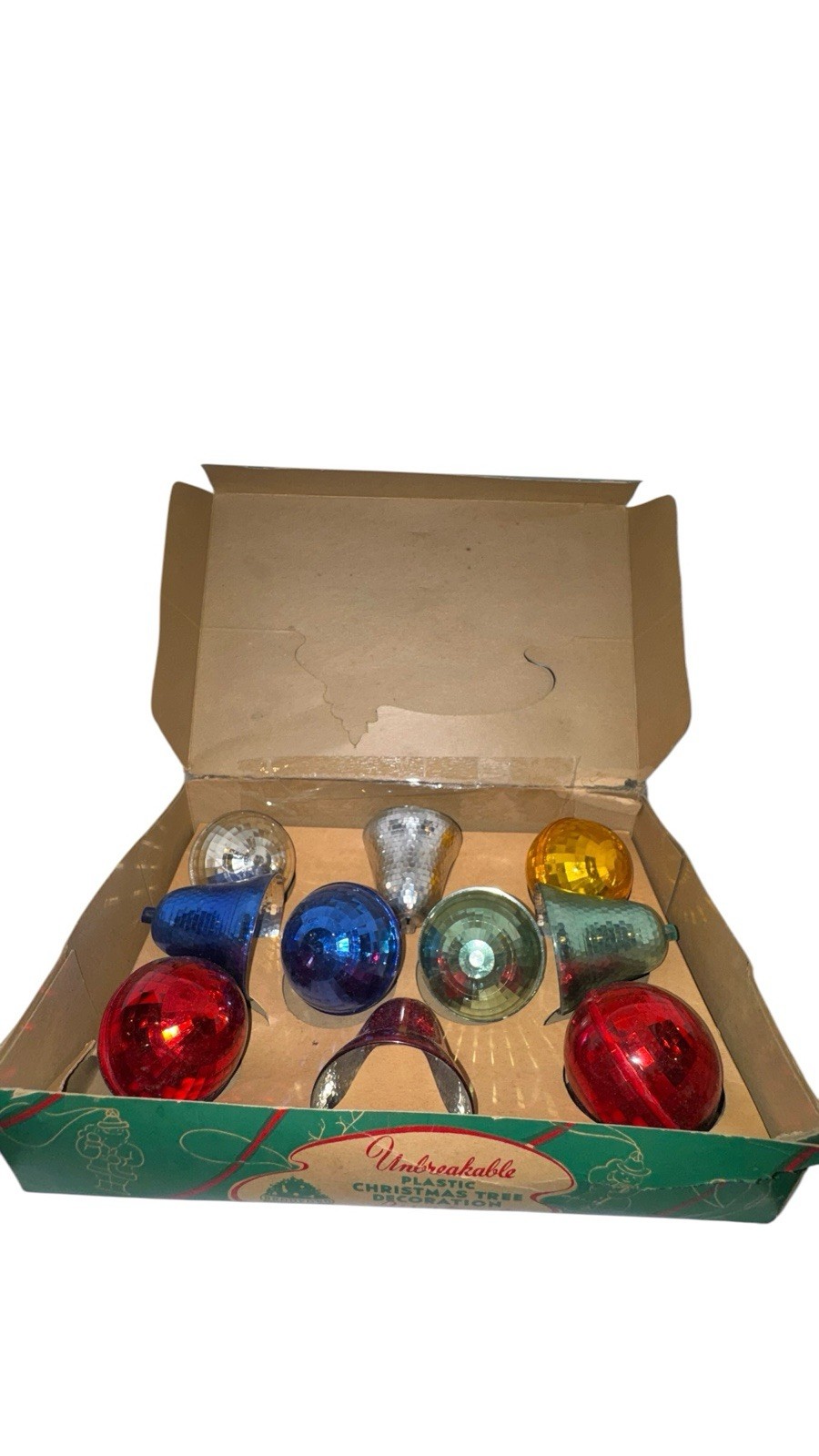 Vintage Bradford 10 Pc Unbreakable Disco Ornament Set NOS In Original Box Chris