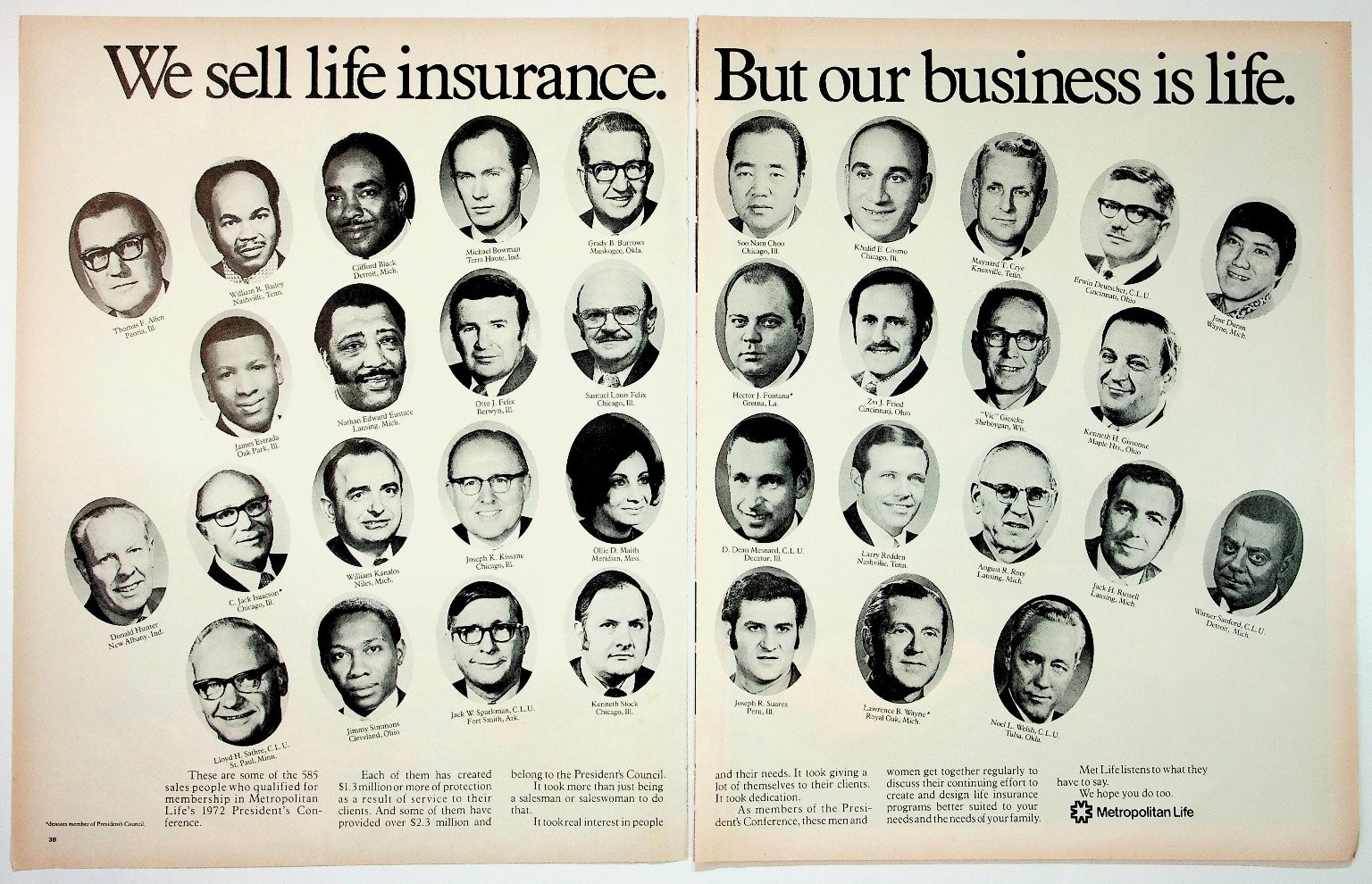 1972 Metropolitan Life Insurance Sales Leaders Page Ephemera Collectible 1972 Metropolitan Life Insurance Sales Leaders Page Ephemera Collectible