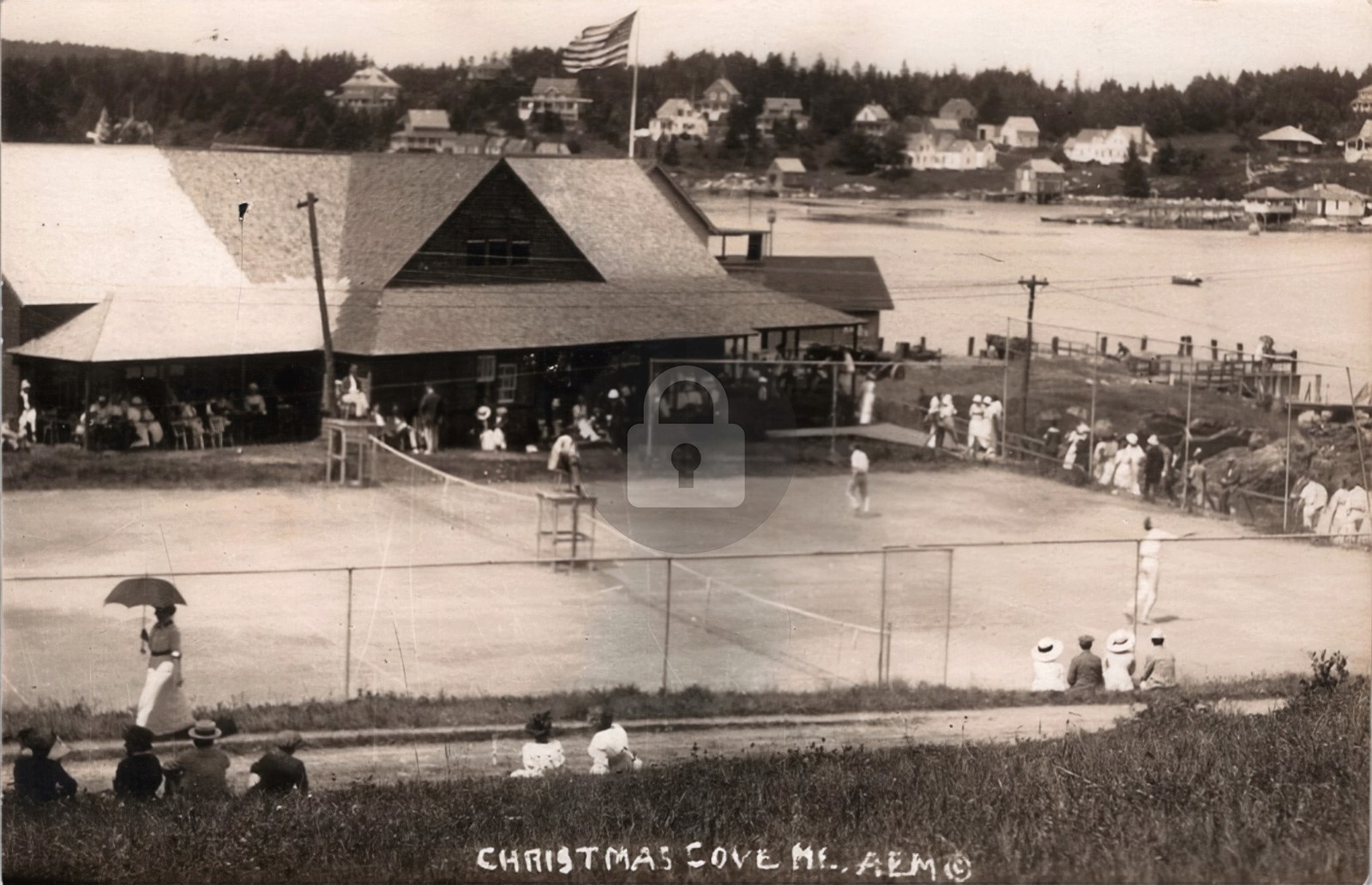 South Bristol ME Maine Christmas Cove Tennis RPPC Photo Postcard COPY