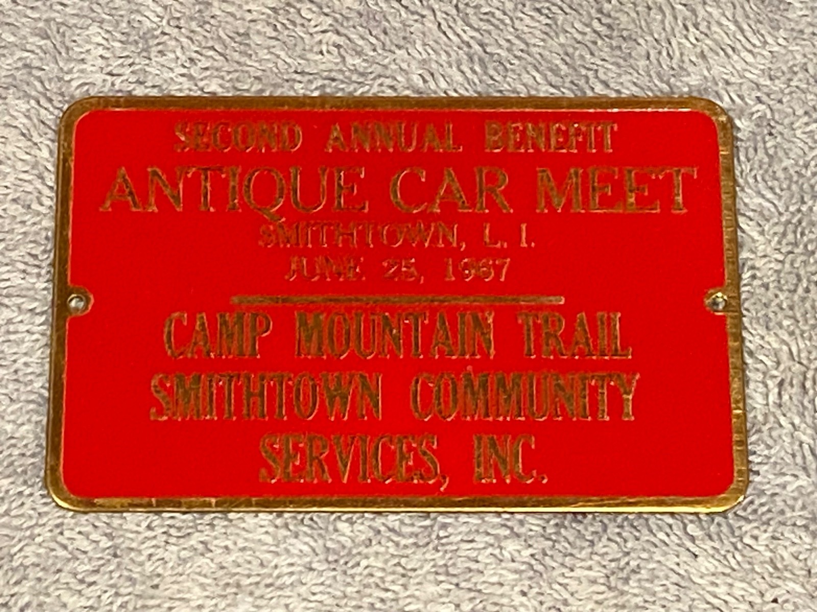 Vintage Auto Show Plaque - 1967 2nd Annual Car Meet Smithtown, Long Island, NY