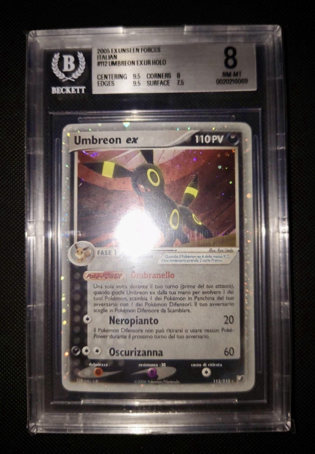 Umbreon EX Secret Forces 112/115 Italian holo 2005 Beckett 8