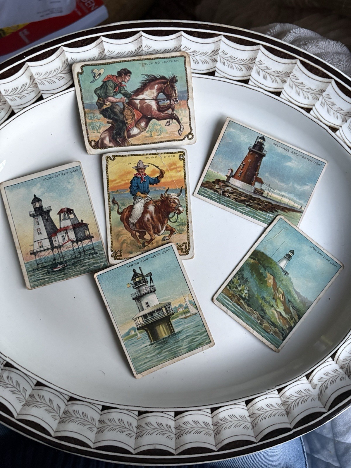 Six Antique Vintage Hassan Tobacco Cards Lighthouse Cowboy From 1911