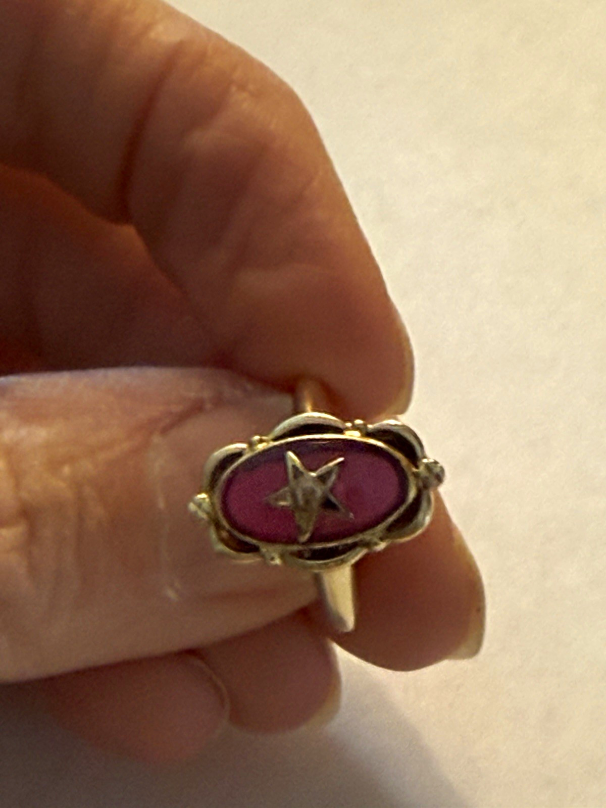 Vintage 10K gold Order of the Eastern Star ring sz 4.5 simulated ruby stone