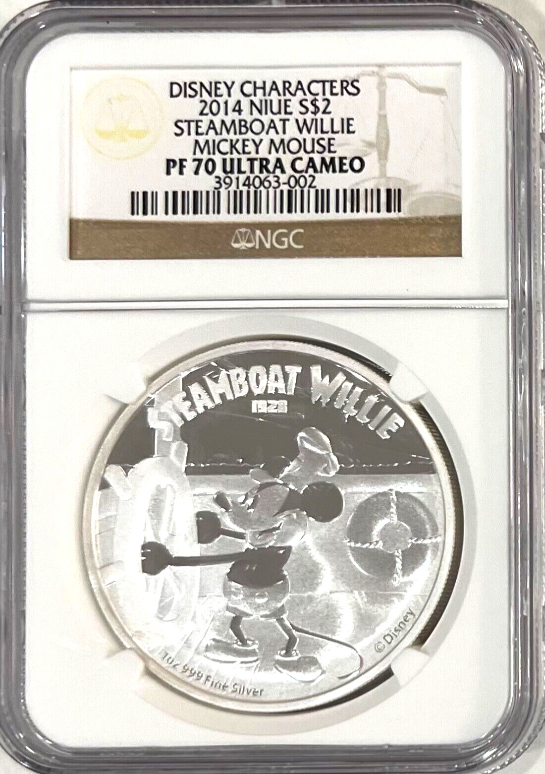 2014 Niue $2 Disney Mickey Mouse 1 Oz STEAMBOAT WILLIE Proof  NGC PF70 w/ BOX 🎥