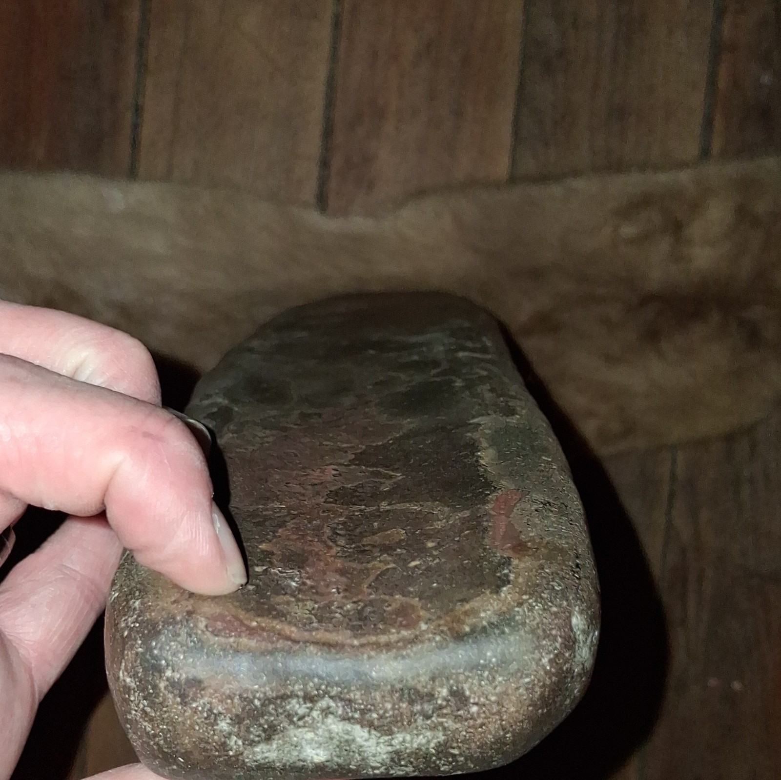This object is an authentic prehistoric stone roller pestle, Native American
