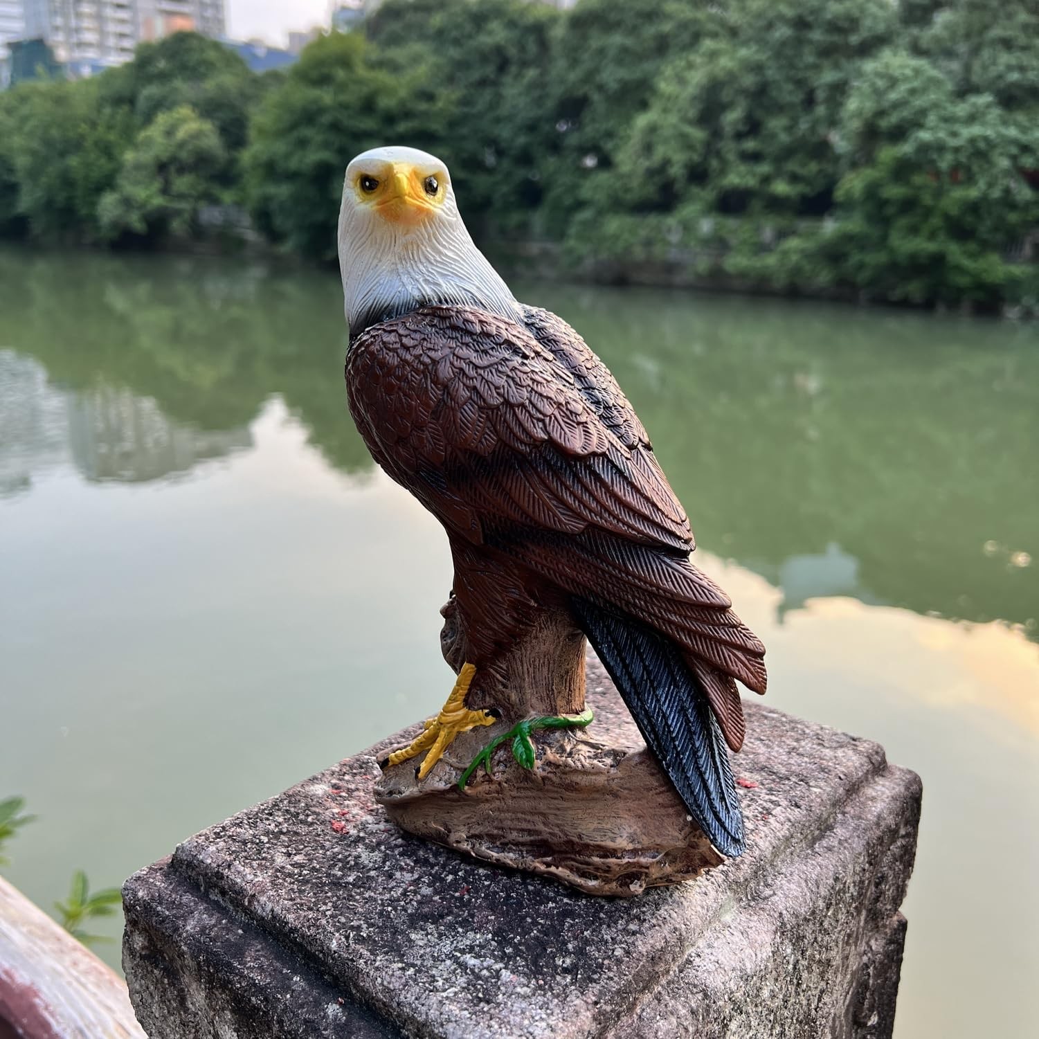 Bald Eagle Figurine Descending on Tree Branch Resin Figurine Statue Table
