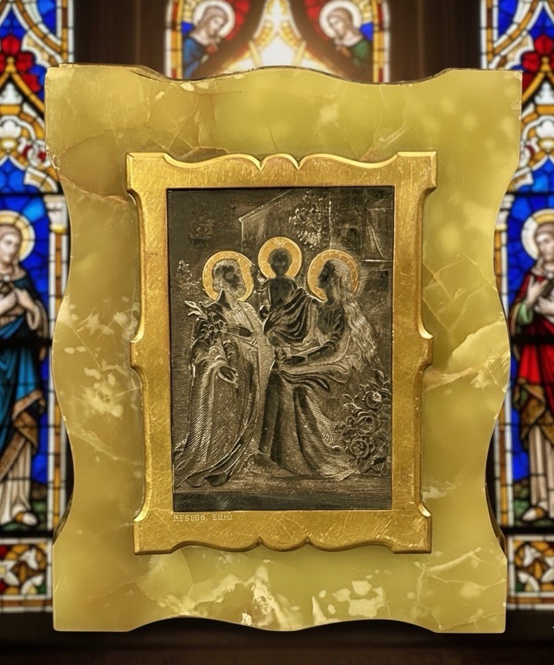 Old French Niello Silver & Gold Etching Of The Holy Family Signed Reberg Old French Niello Silver & Gold Etching Of The Holy Family Signed Reberg