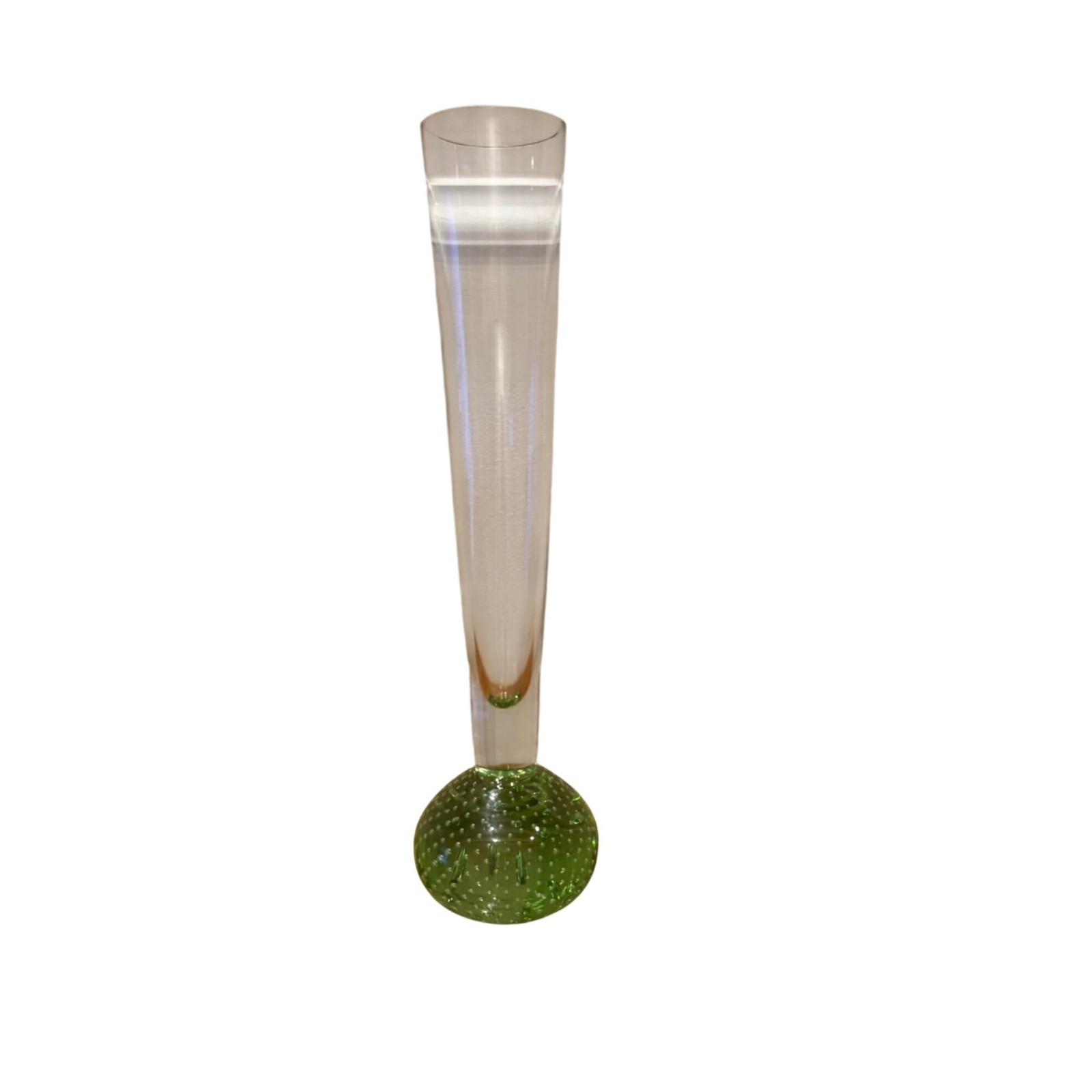 Green Bubble Glass Bud Vase With Clear Stem 10\