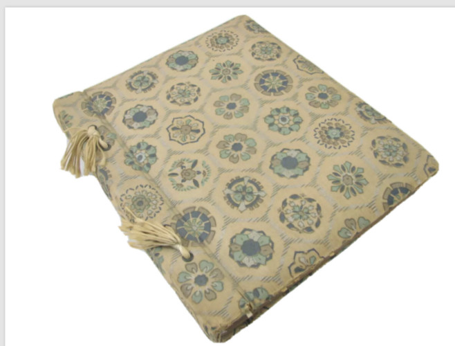 VTG 1940's 50's Fabric Cover Photo Album Retro Brown & Aqua Blank White Pages