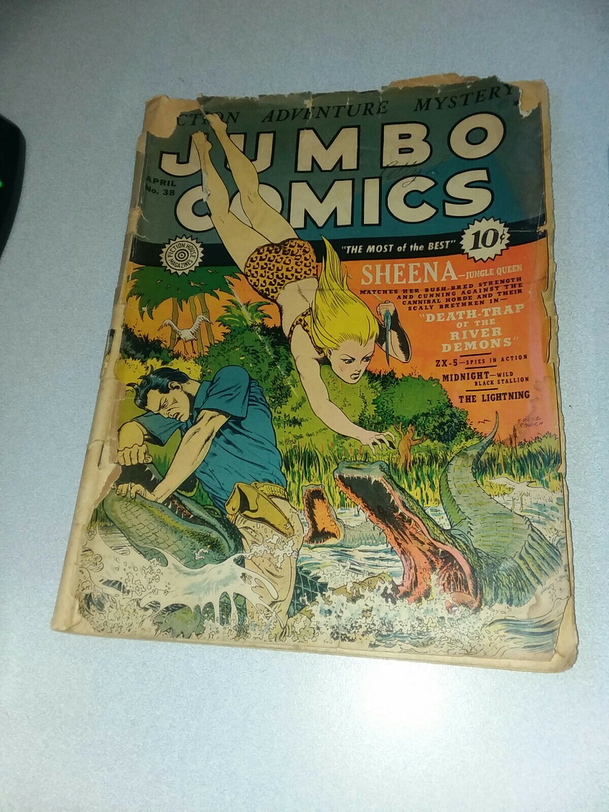 Jumbo Comics #38 fiction house 1942 golden age sheena jungle superhero lightning Jumbo Comics #38 fiction house 1942 golden age sheena jungle superhero lightning