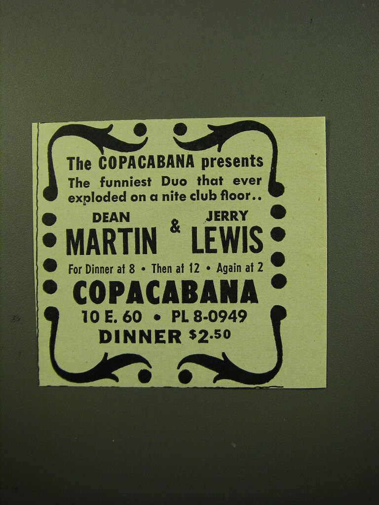 1950 Copacabana Club Advertisement - Dean Martin & Jerry Lewis