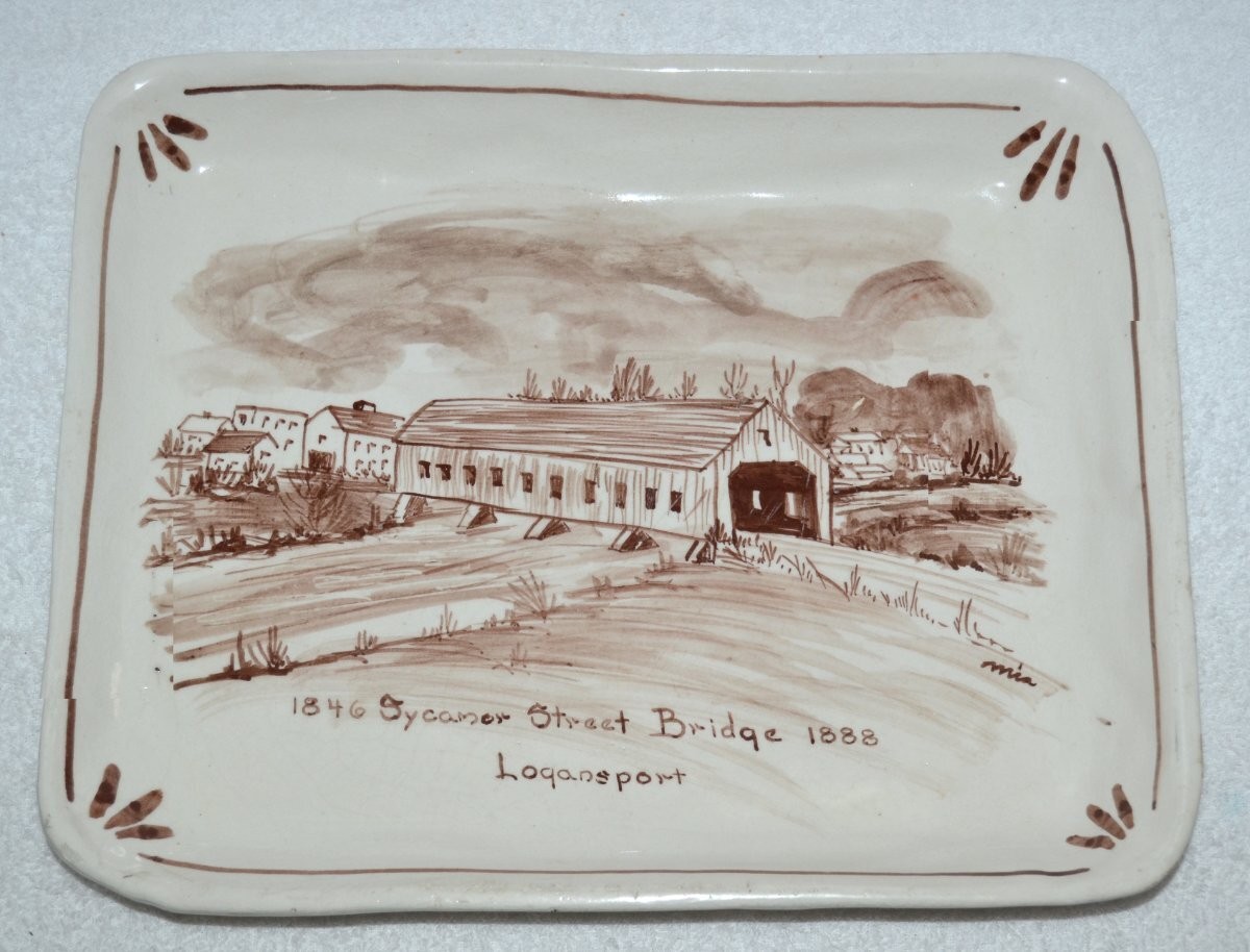 Vintage Ceramic Plate Sycamor Street Covered Bridge 1846 - 1888 Logansport India