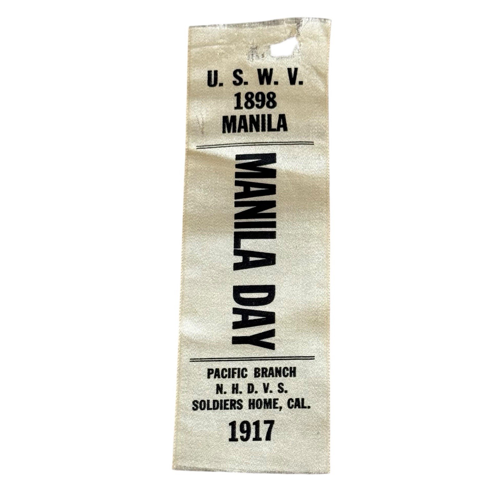 1917 Manila Day Ribbon USWV Pacific Branch Soldiers Home Spanish War