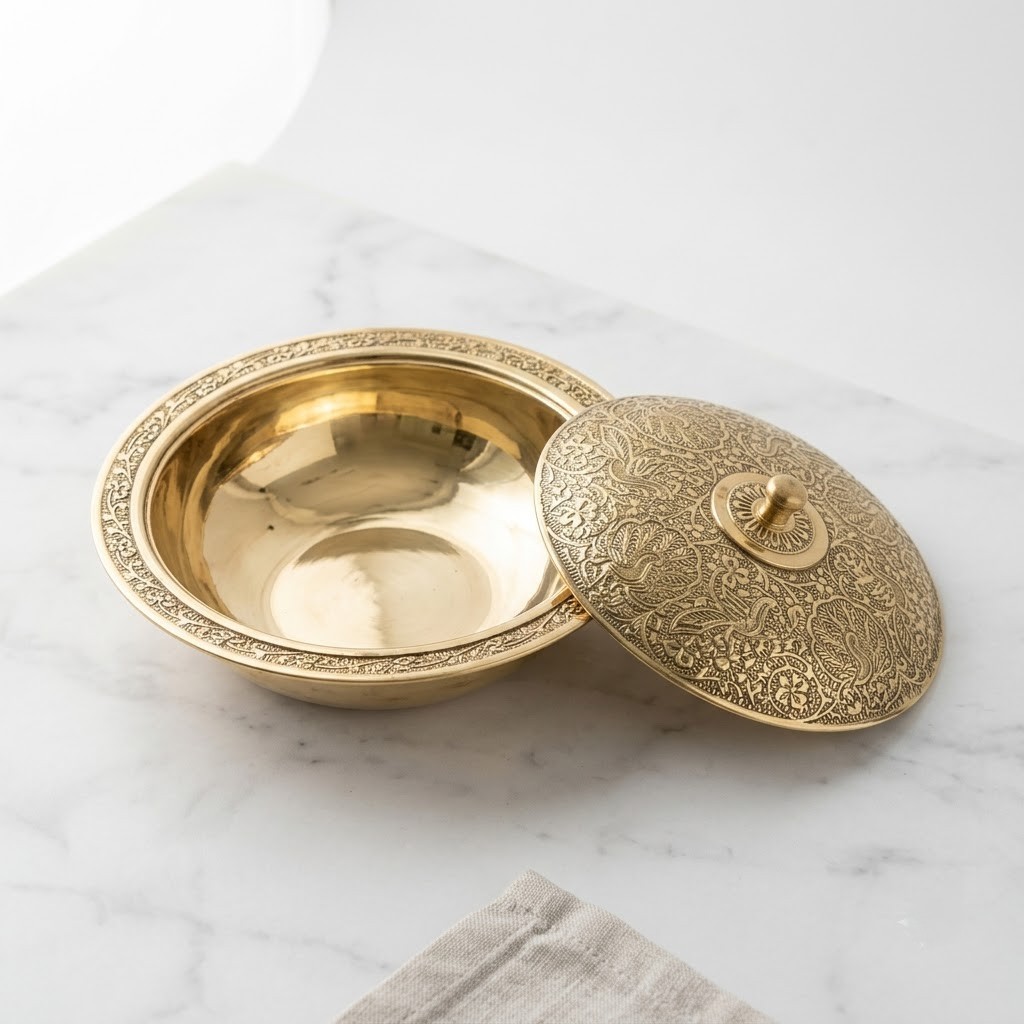 Handmade Brass Serving Bowl 17cm, Traditional Indian Tableware, Decorative Bowl