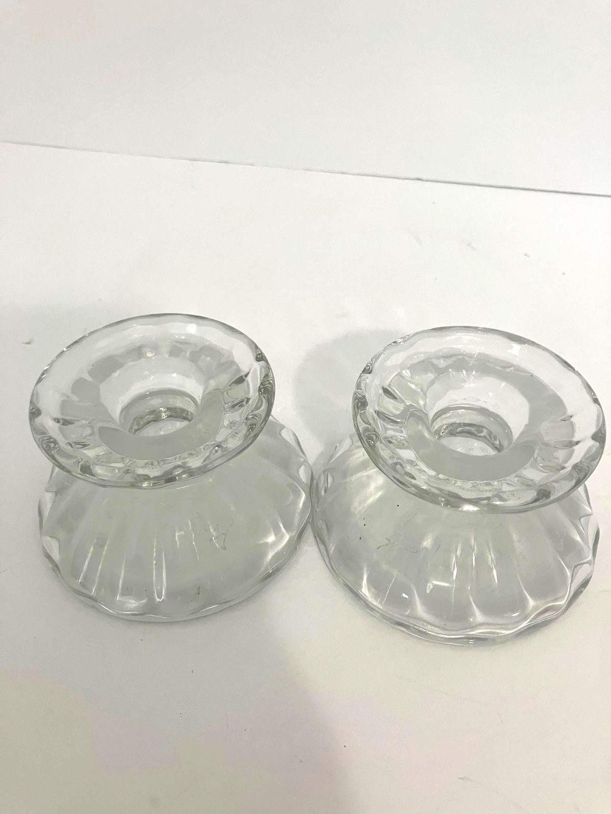 Vintage HOMCO Heritage Fluted Glass Candle Holders, Pair, 1980s Table Decor