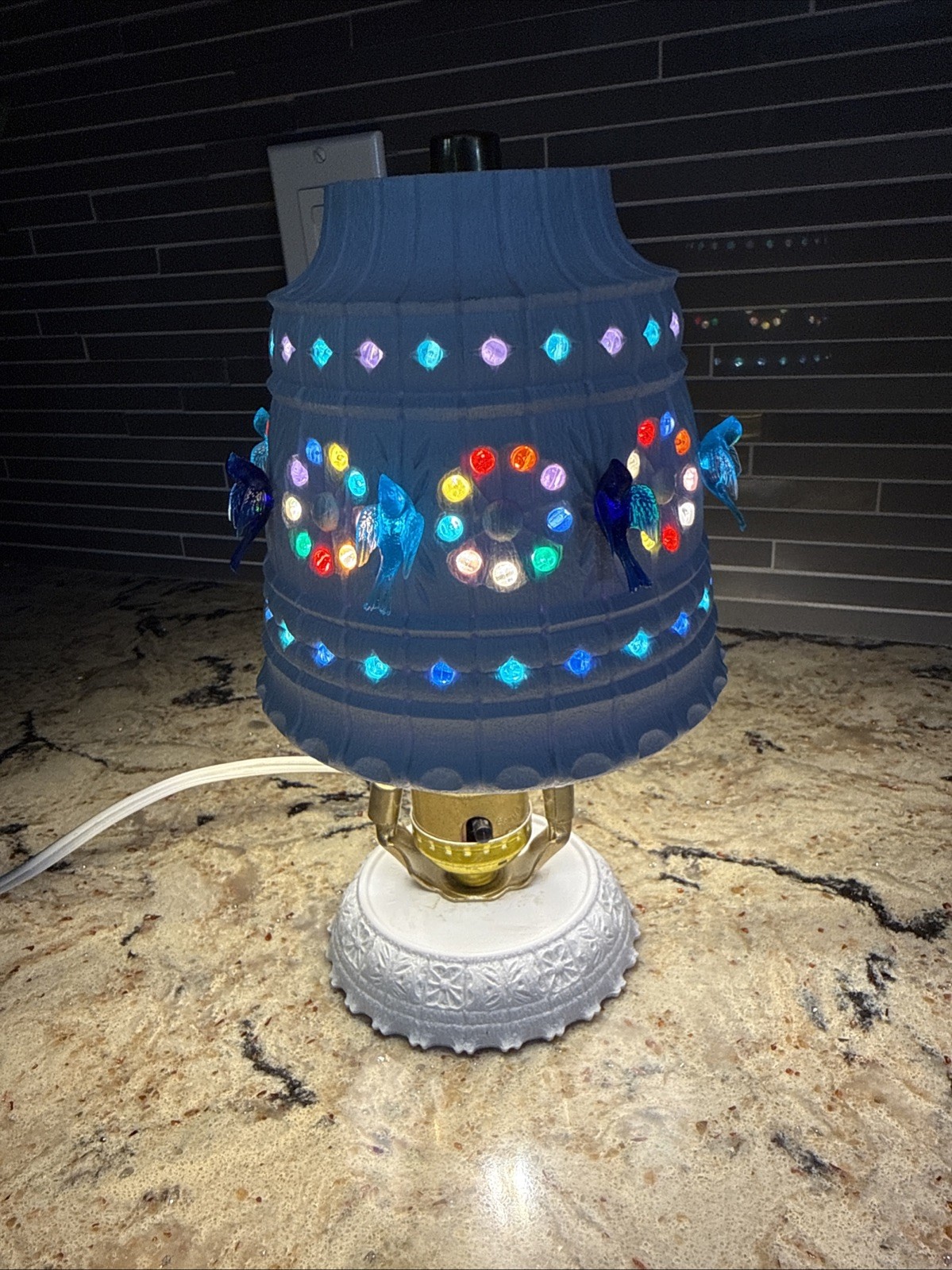 Vtg 1960s Lawnware Table/Desk Lamp Birds & Flowers Retro MCM 13” Tall