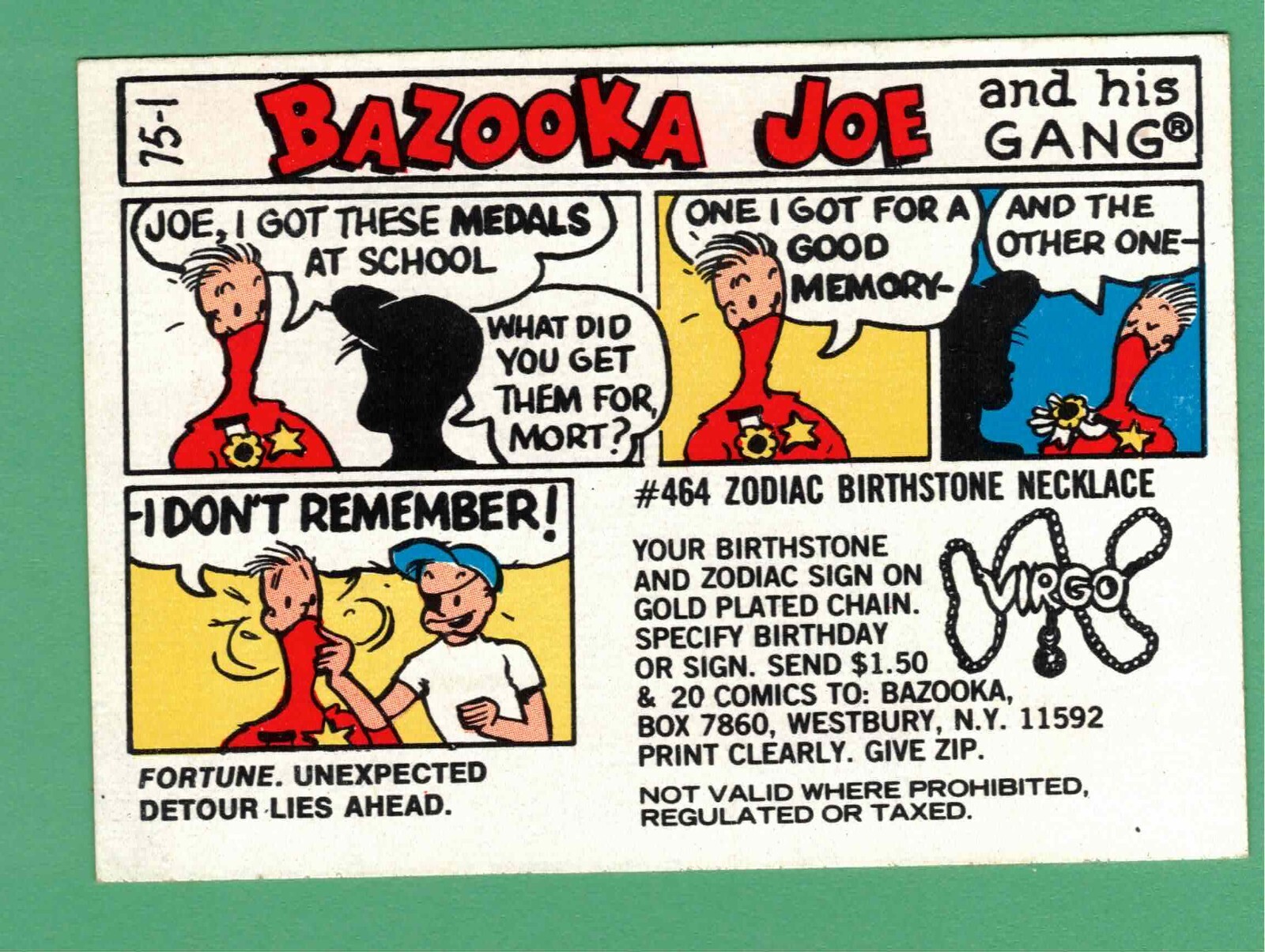 1975 TOPPS BAZOOKA JOE CARD #1 VERY RARE EX 75-1 1975 TOPPS BAZOOKA JOE CARD #1 VERY RARE EX 75-1