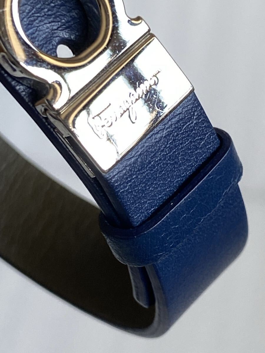 Salvatore Ferragamo Leather Gancini Logo Bangle Navy Bracelets