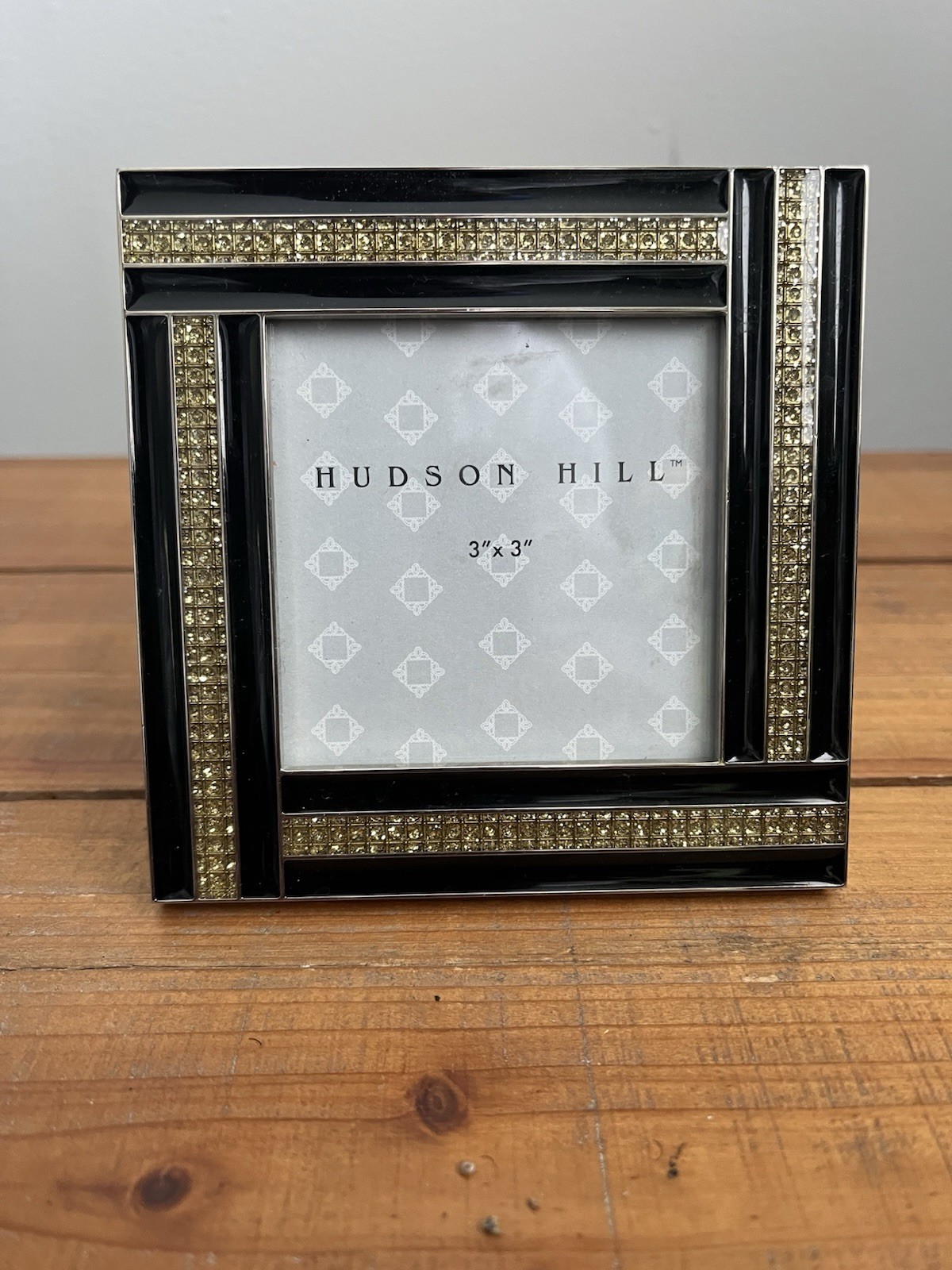 Hudson Hill Picture Frame Canary Yellow Rhinestone Black Enamel Frame 3”x 3” New