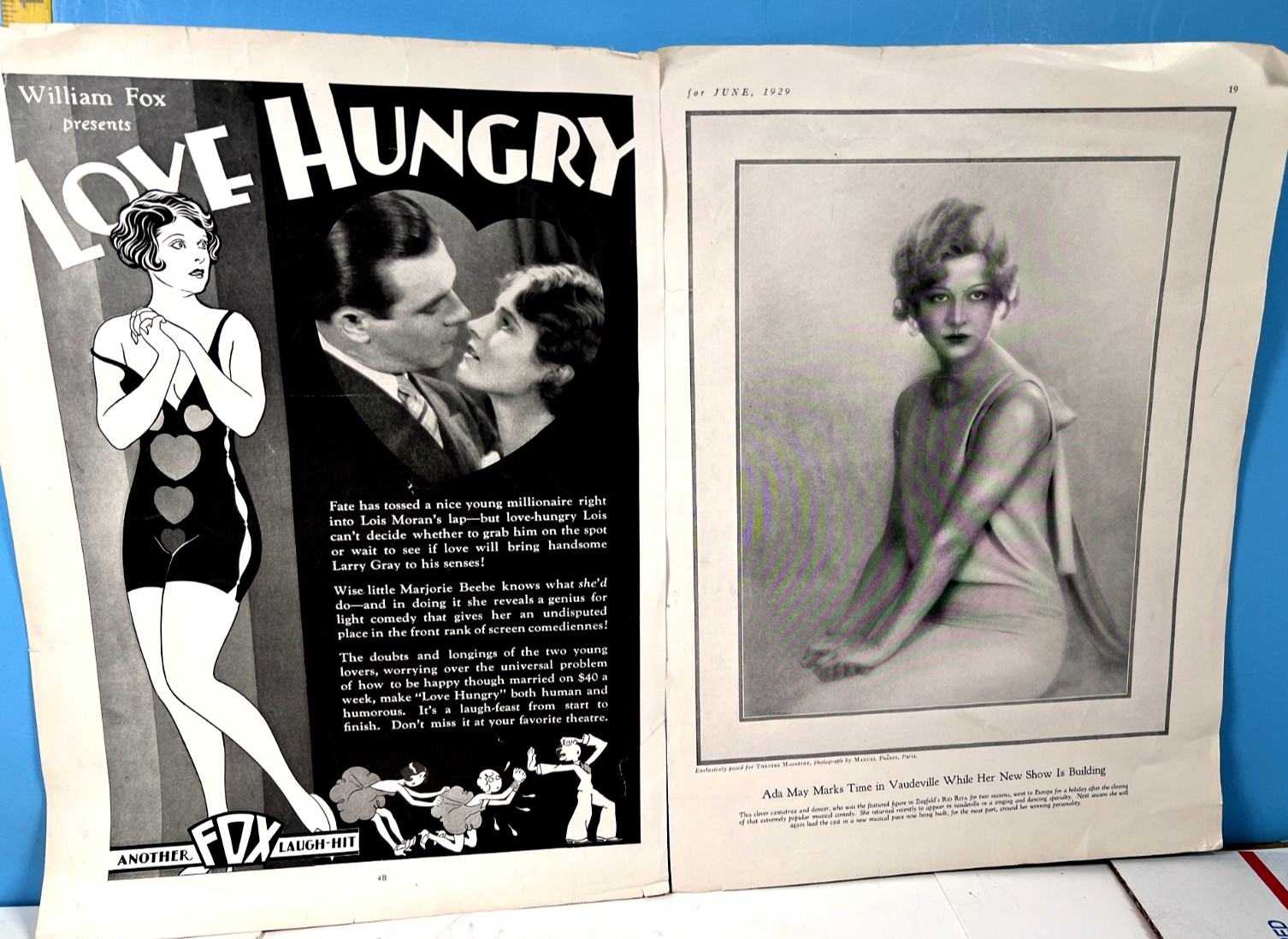 1929 Print Pages: Love Hungry Fox Hit & Ada May Vaudville Queen