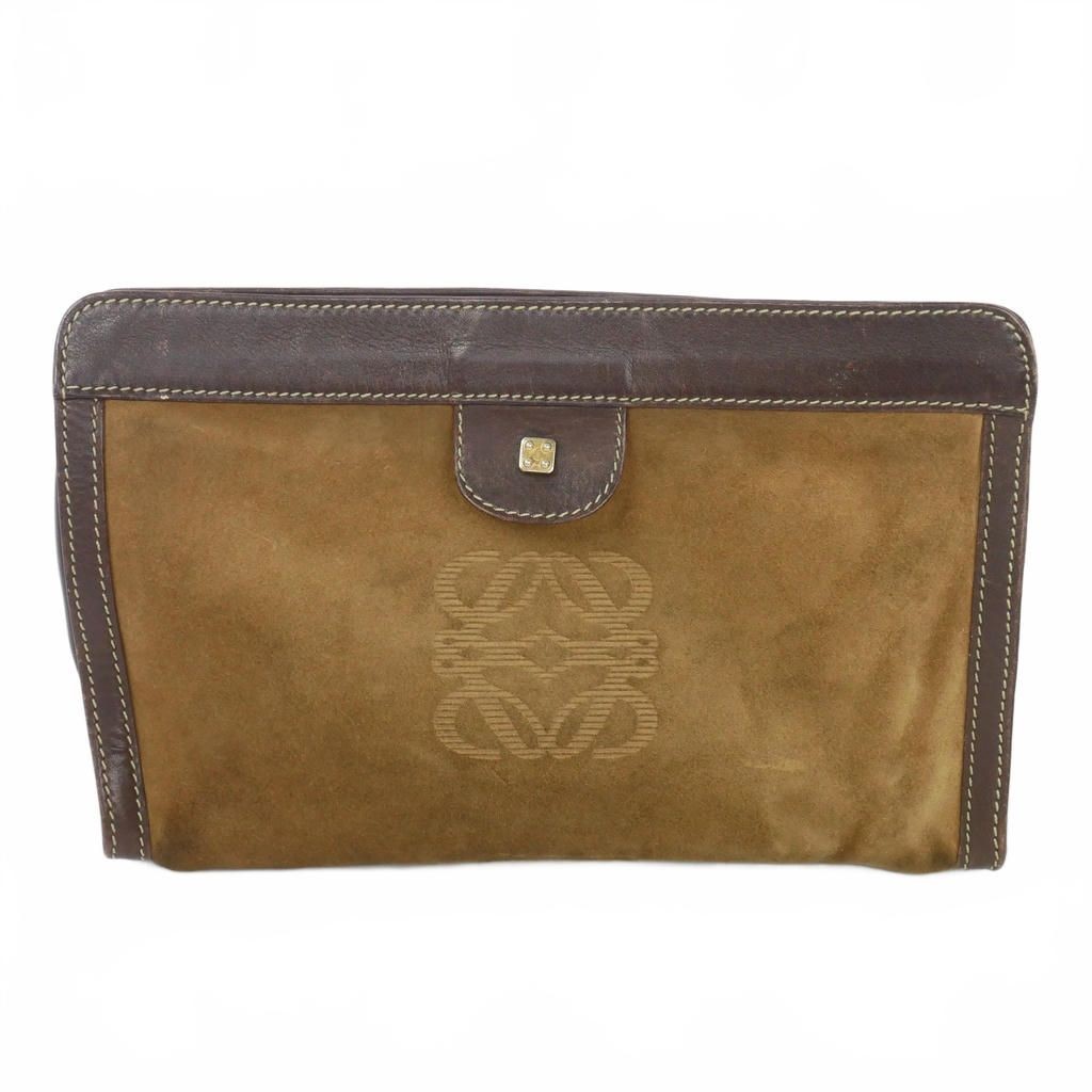 LOEWE Anagram Suede Clutch Bag Brown Vintage