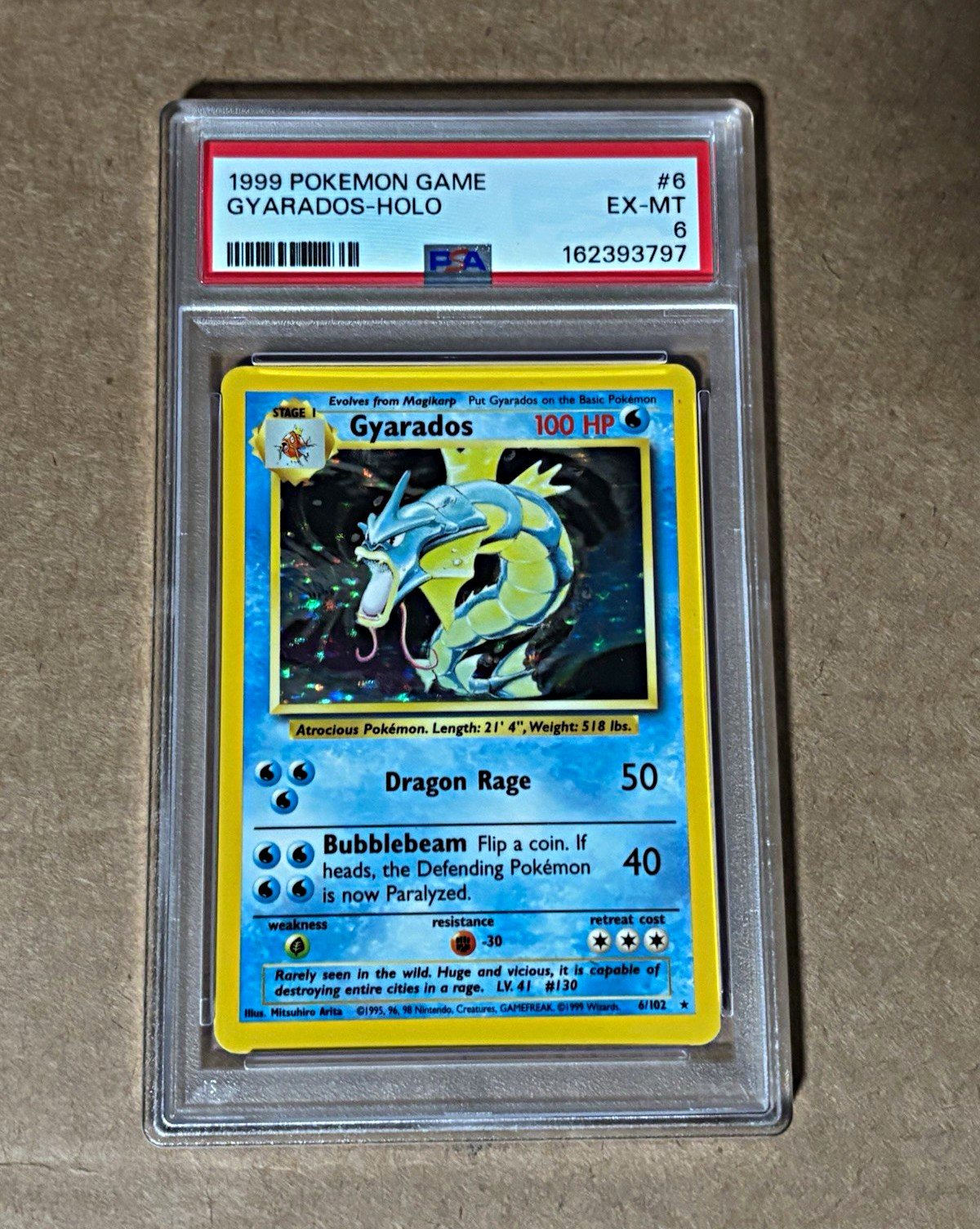 Pokémon 1999 Game Gyarados Holo #6/102 PSA 6 Graded Card Cert 162393797