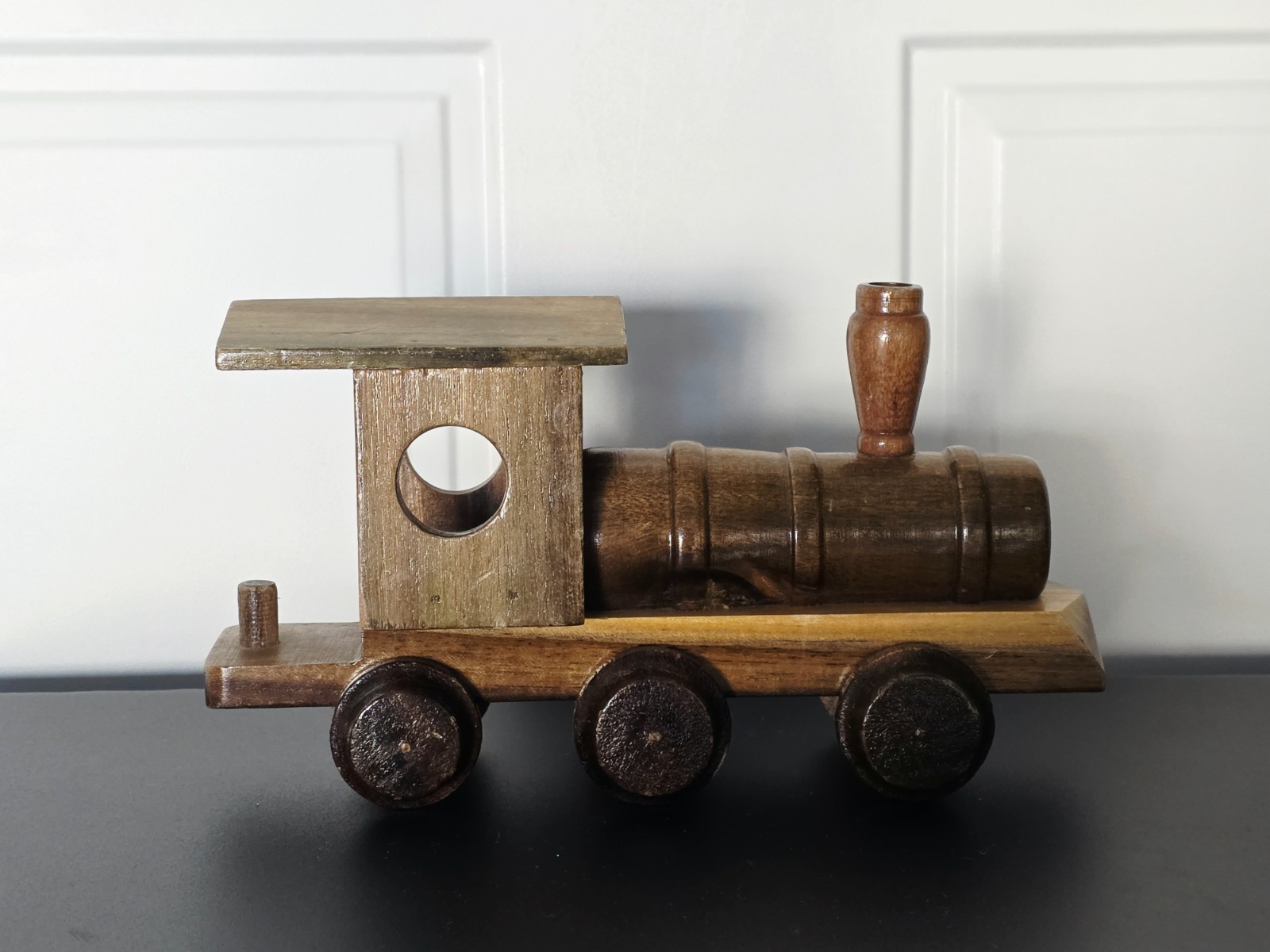 Vintage Folk Art Wood Toy Train Engine Made Old Wooden Spools 7.5\